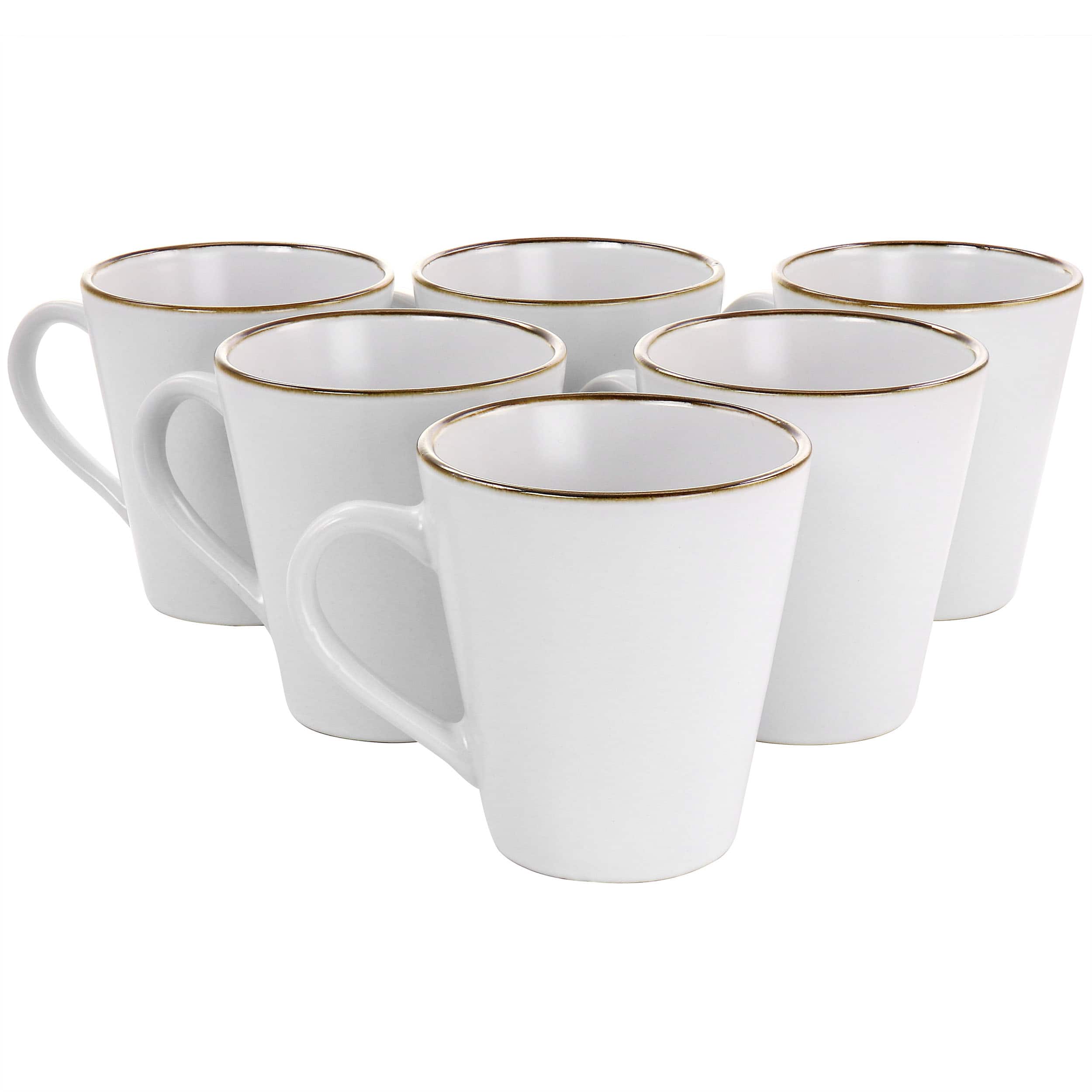 Front. Elama - Elama Arthur 6 Piece Stoneware Mug Set in Matte White with Gold Rim - White.