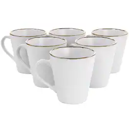 Elama - Arthur 6 Piece Stoneware Mug Set in Matte with Gold Rim - White