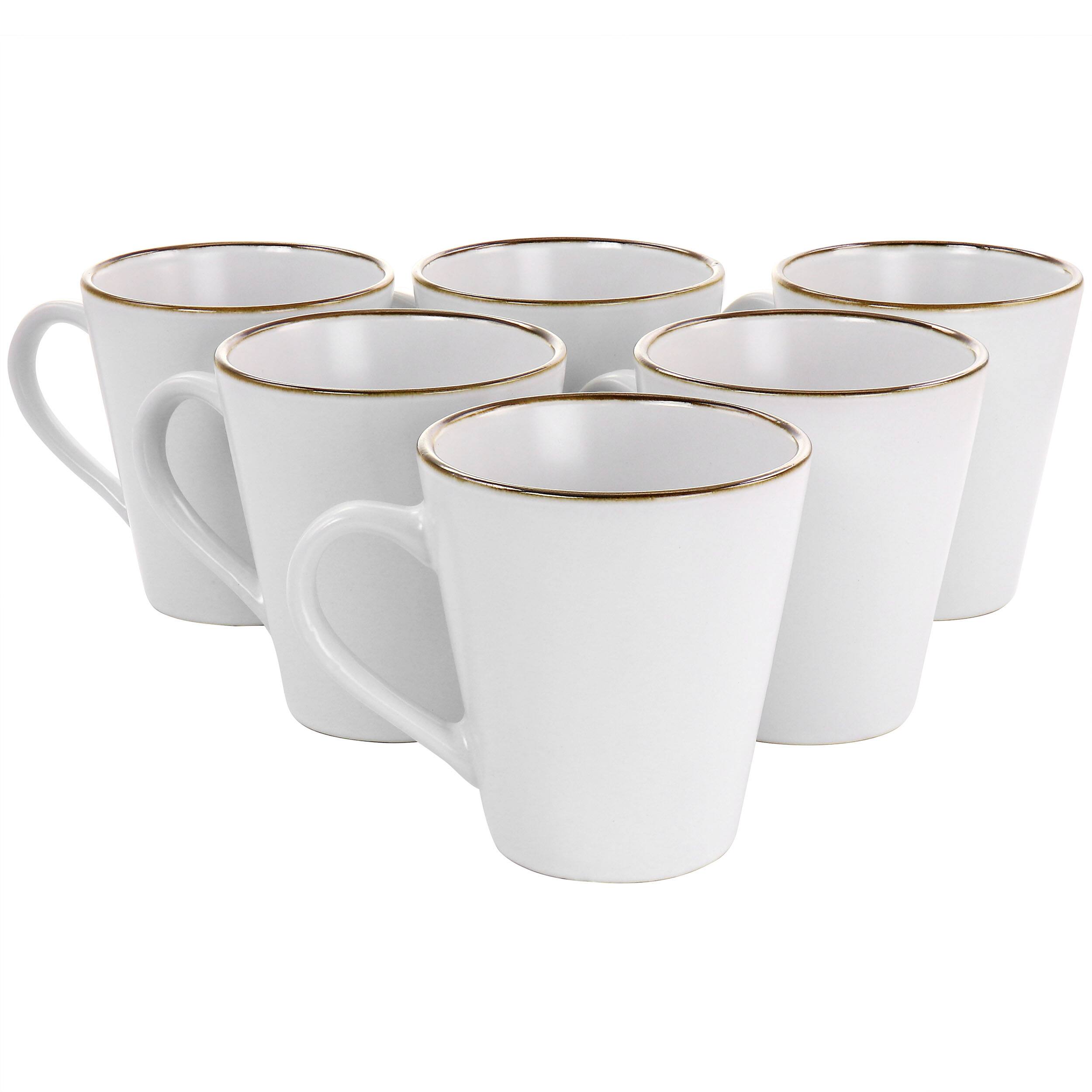 Front. Elama - Elama Arthur 6 Piece Stoneware Mug Set in Matte White with Gold Rim - White.
