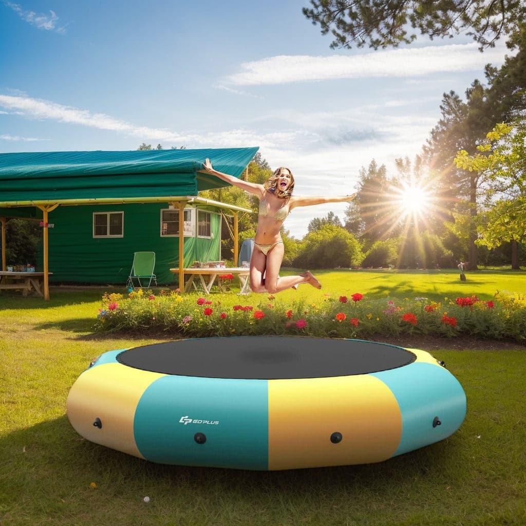 Kadyn - 10 Feet Inflatable Splash Padded Water Bouncer Trampoline-Yellow, Trampoline with Enclosure, Great Mini Trampoline