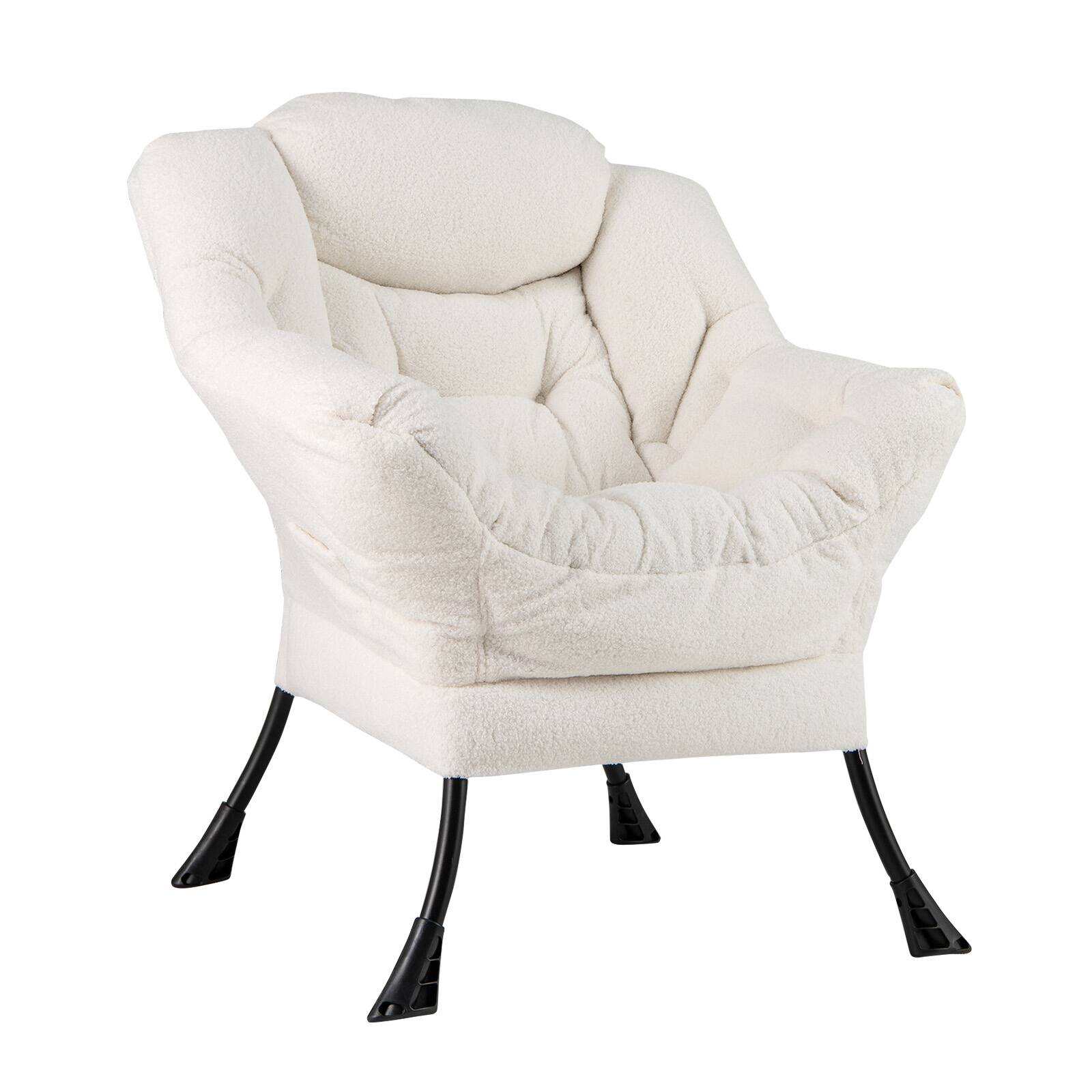 Front. Ecooso - Sherpa Upholstered Accent Chair with Cozy Head Pillow for Extra Comfort - Beige.