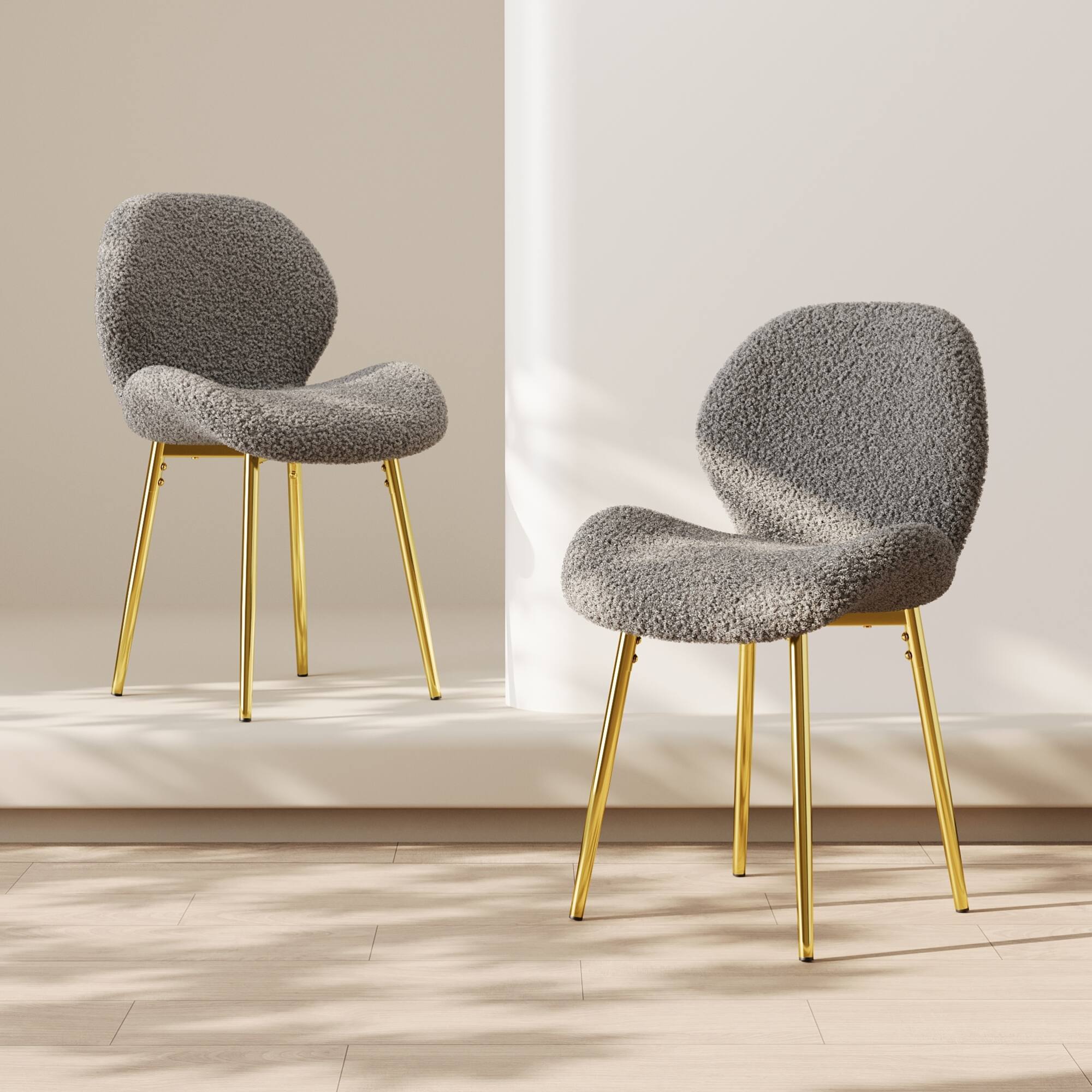 Back. GOODSILO - Set of 2 Modern Velvet Dining Chairs with Sturdy Metal Legs and Ergonomic Backrest - Grey.