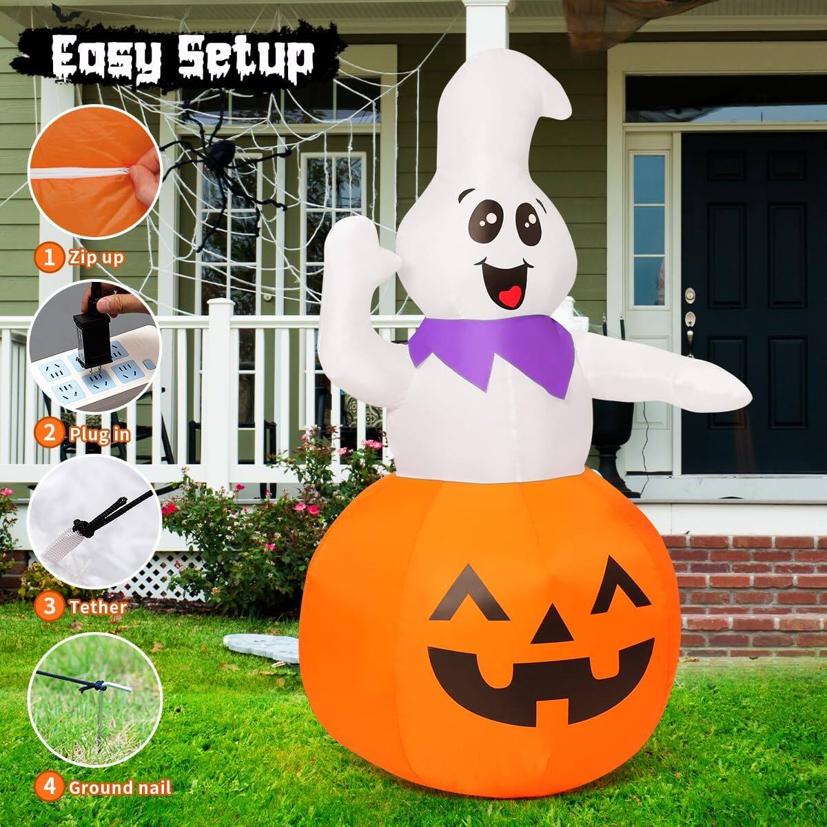 Easy Setup  
1. Zip up  
2. Plug in  
3. Tether  
4. Ground nail