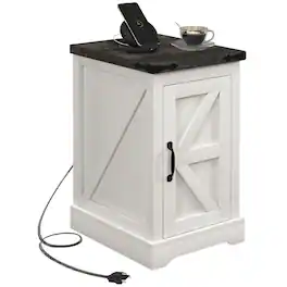 Homcom - End Table with Storage, Side Table with Charging Station and USB Ports for Living Room - Distressed White