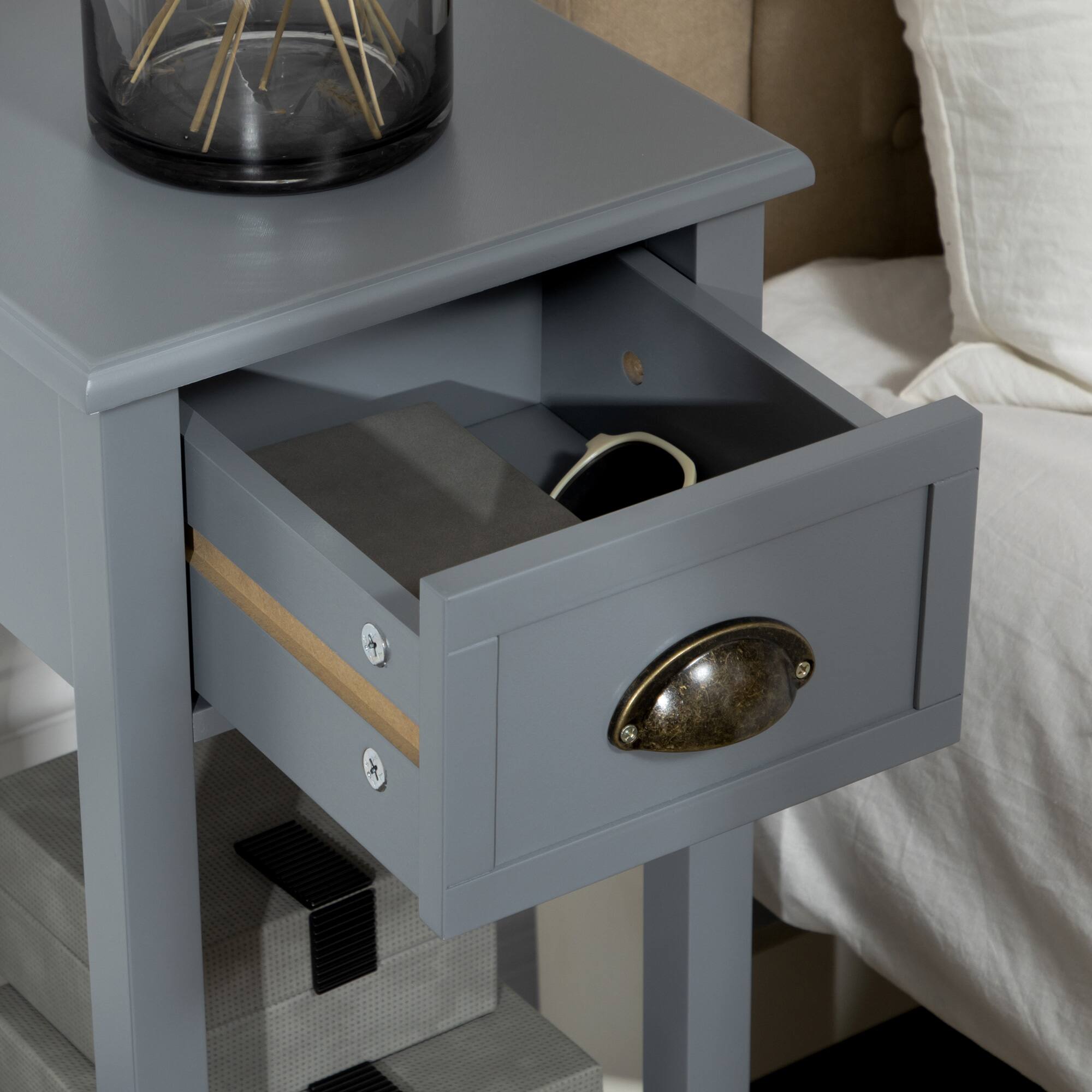 Alt View 9. Homcom - 2-Tier Side Table with Drawer, Narrow End Table with Bottom Shelf, for Living Room, Set of 1 - Grey.