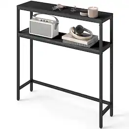 Songmics Home - Console Table, 2-Tier Sofa Table, 7.9 x 31.5 x 31.5 Inches, Narrow Entryway Table, Modern Entry Table with 2 Shelves - Charcoal Gray and Ink Black