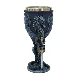 Pacific Trading - Ruth Thompson Dragon's Lair Sea Blade Drake Wine Goblet Chalice Cup Resin Body Stainless Steel Cup 8 ounce - Blue