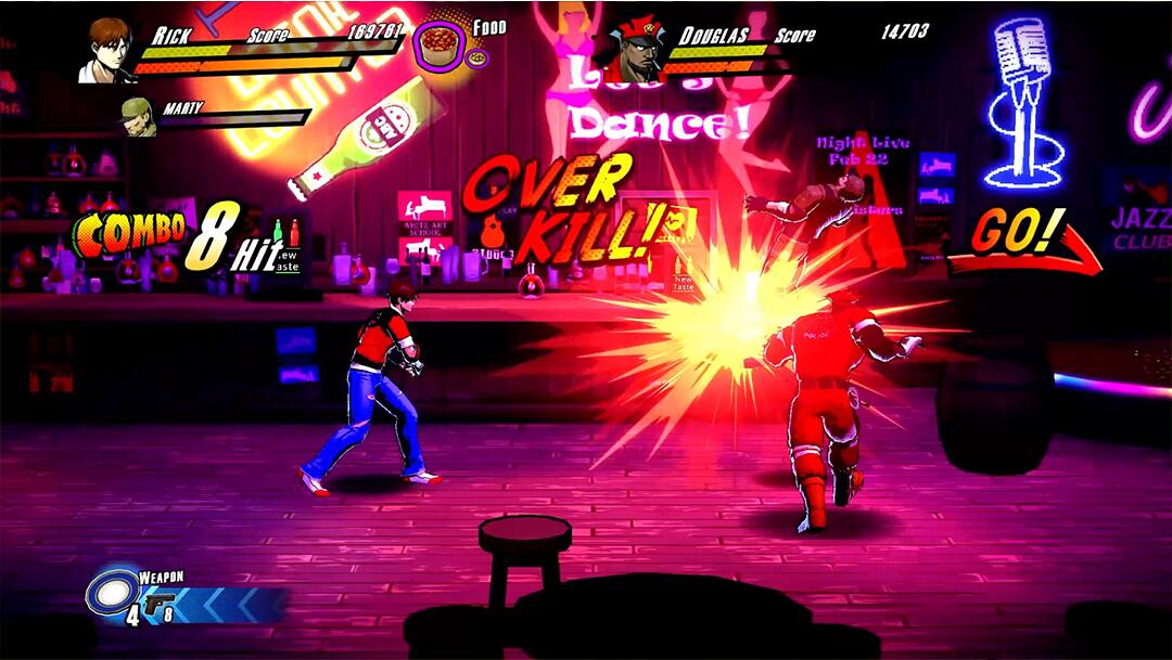 Sure, here is the corrected and grouped text from the image:

- **RICK**
  - SCORE: 169761
  - FOOD

- **DOUGLAS**
  - SCORE: 14703

- **MARTY**

- **COMBO 8**
  - Hi! (with a small icon)

- **WEAPON**
  - 4

- **Dance! Live! Night Feb 22**

- **OVER KILL!**

- **GO!**

- **JAZZ CLUB**

- **New Taste**

- **WEAPON O 4 F. 8**

- **AET2 ART JAZZ COMBO**

- **L MARTY ABC**

- **Hit ew T aste ii**

- **Las Urs**

- **Night Live Feb 22**

- **Jazz Club**

- **Dance! Live! Night Feb 22**

- **OVER KILL!**

- **GO!**

- **JAZZ CLUB**

- **New Taste**

- **WEAPON O 4 F. 8**

- **AET2 ART JAZZ COMBO**

- **L MARTY ABC**

- **Hit ew T aste