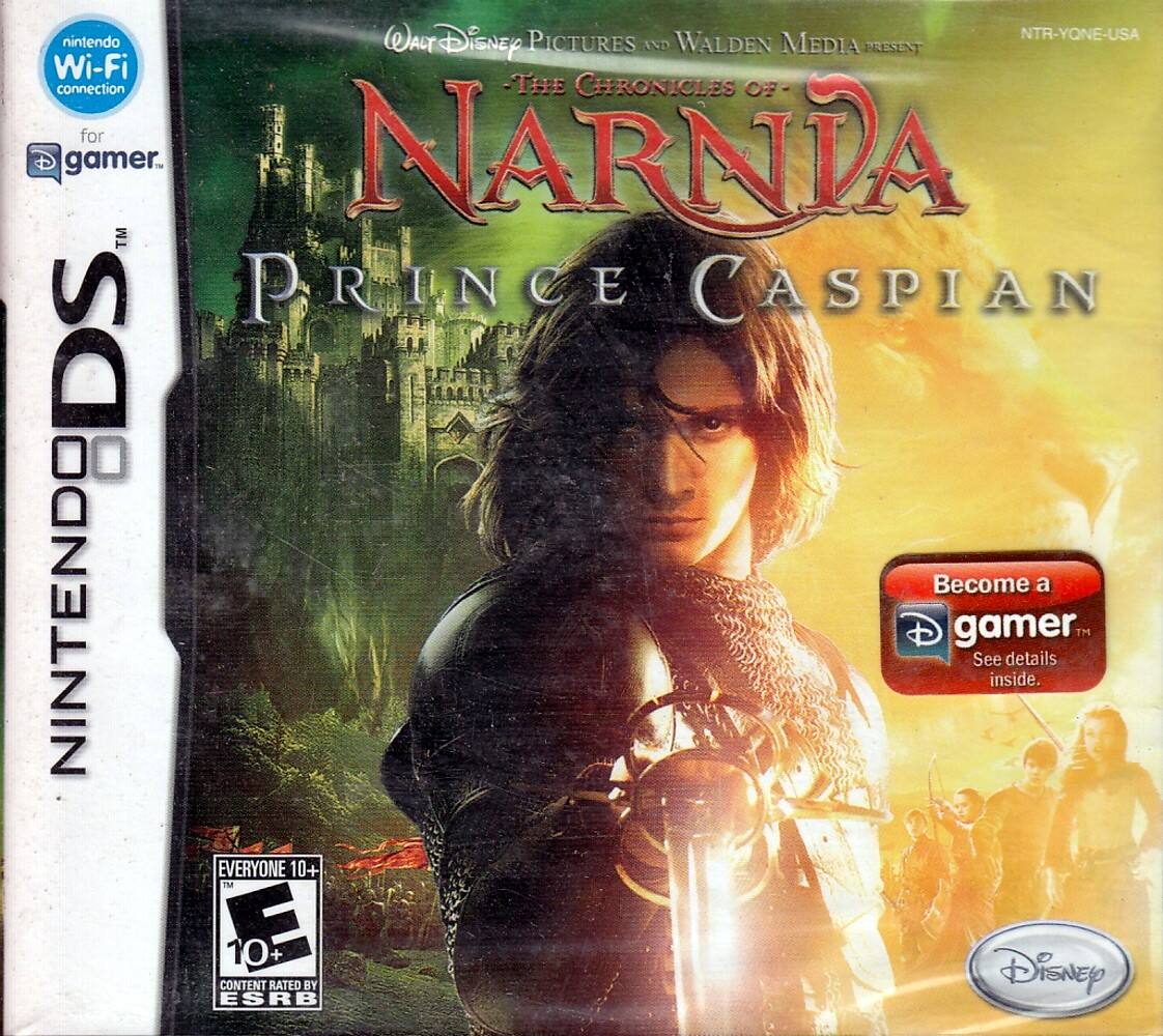Sure, here is the corrected and grouped text from the image:
---
**Top Left:**
- Nintendo Wi-Fi Connection
**Top Center:**
- Walt Disney Pictures and Walden Media Present
- The Chronicles of Narnia: Prince Caspian
**Top Right:**
- NTR-YONE-USA
**Left Side:**
- NINTENDO DS
**Bottom Left:**
- EVERYONE 10+
- ESRB
- CONTENT RATED BY ESRB
**Bottom Center:**
- Become a gamer™
- See details inside.
**Bottom Right:**
- Disney
---
This should cover all the text elements from the image. - E10+ (Everyone 10+)
