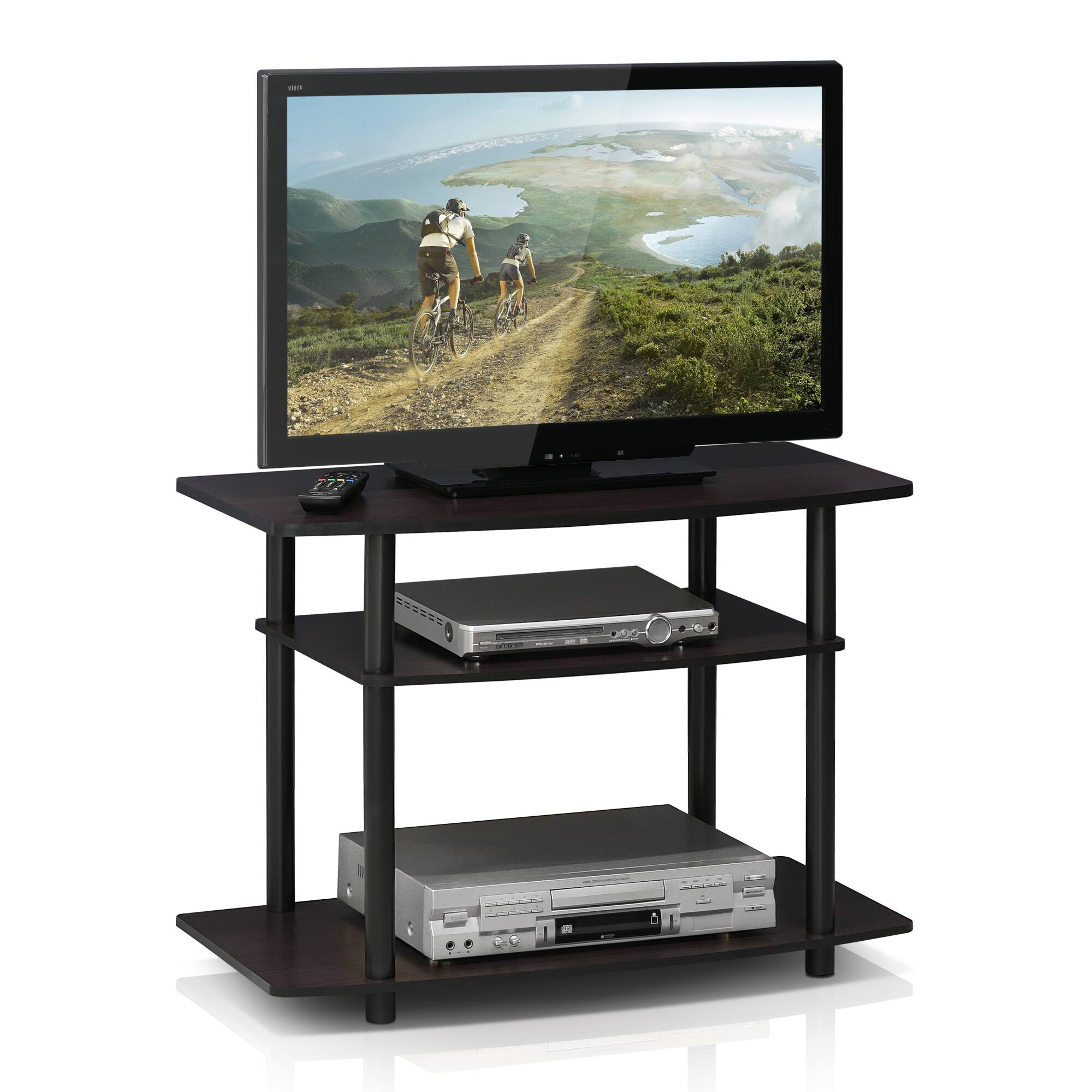 Alt View 3. Furinno - Turn-N-Tube No Tools 3-Tier TV Stands - Dark Walnut.