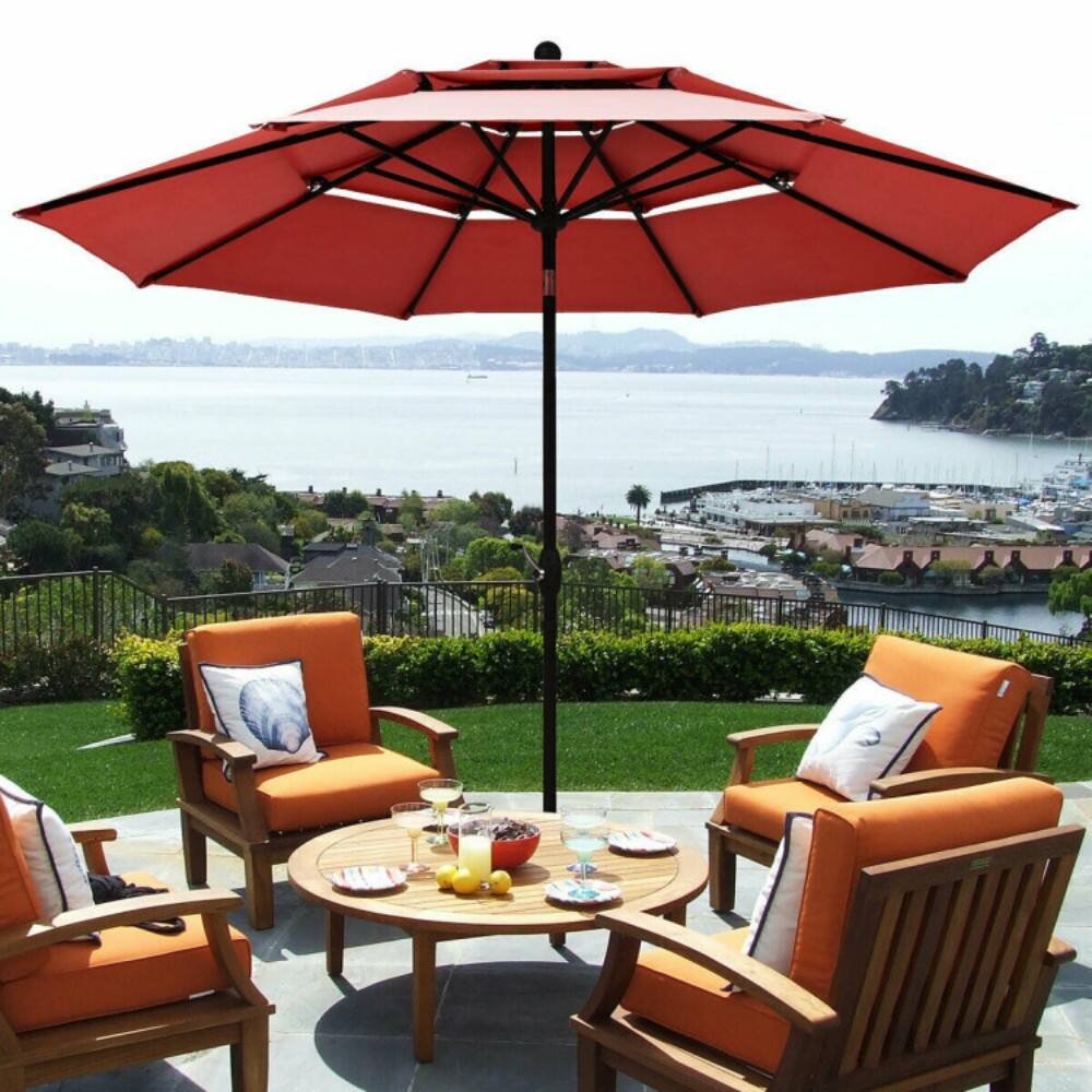 Back. Mondawe - 10 Feet 3 Tier Outdoor Patio Umbrella with Double Vented - Burgundy.