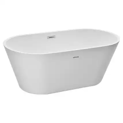 Front. VEVOR - Acrylic Freestanding Bathtub, 59 Inch Contemporary Soaking White Tub with Brushed Nickel Overflow and Drain - White.