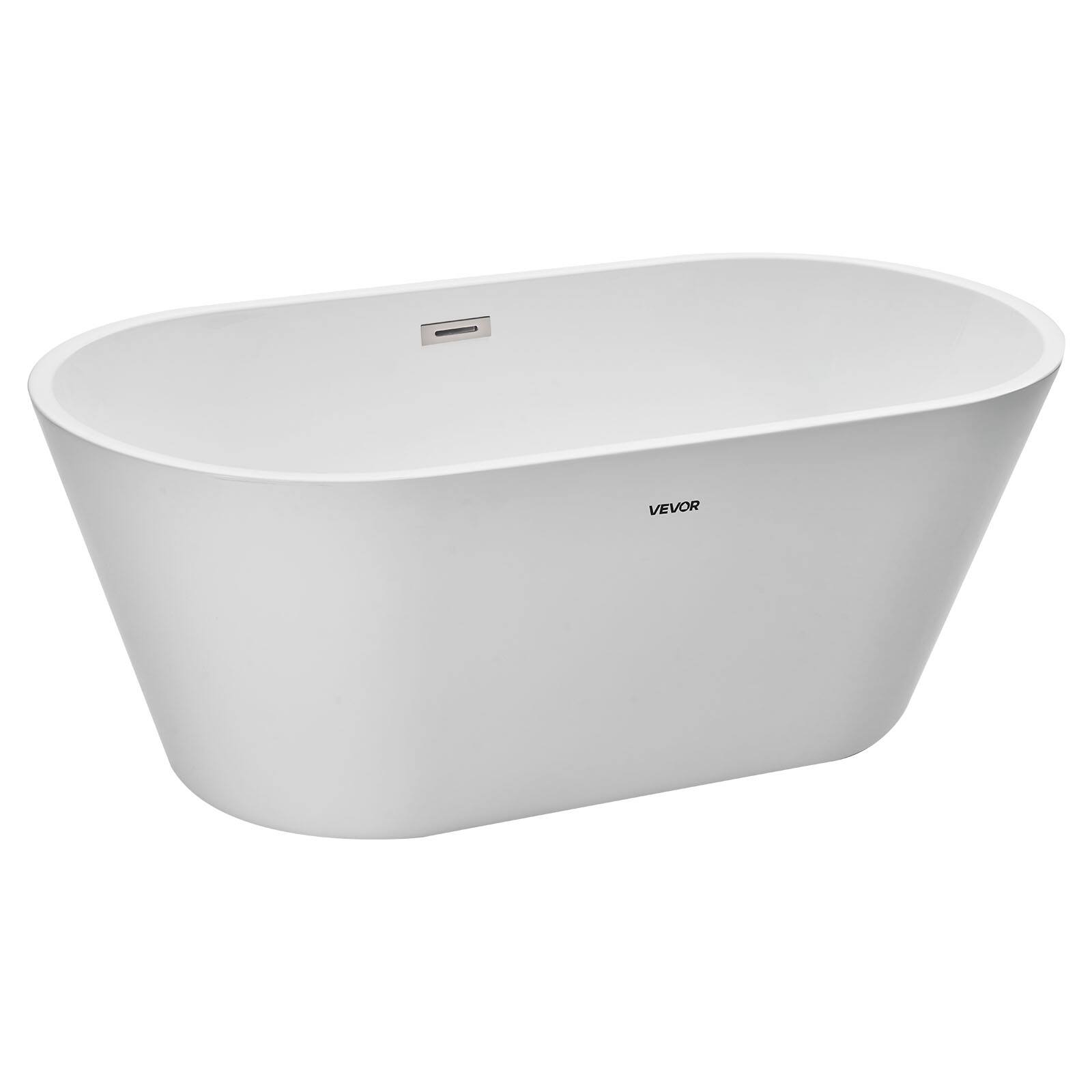 Front. VEVOR - Acrylic Freestanding Bathtub, 59 Inch Contemporary Soaking White Tub with Brushed Nickel Overflow and Drain - White.