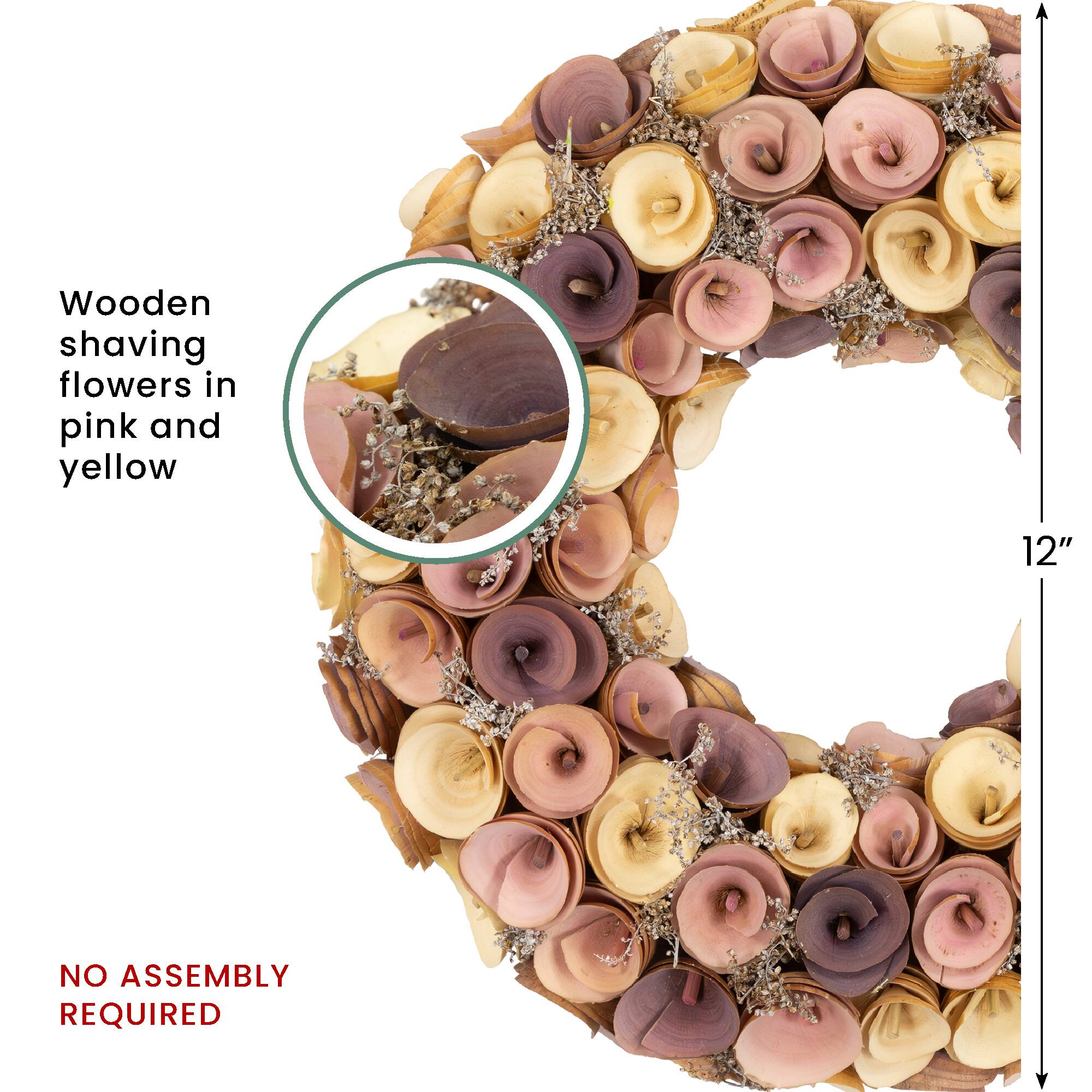 Wooden shaving flowers in pink and yellow

12"

NO ASSEMBLY REQUIRED