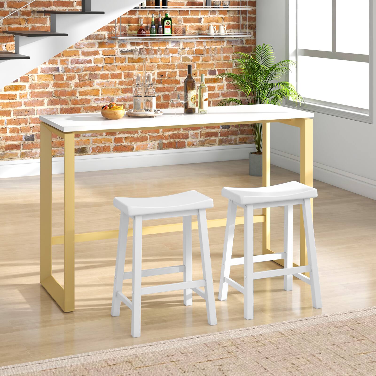 Alt View 5. Gymax - Gymax Set Of 4 Saddle Bar Stools Counter Height Dining Chairs w/ Wooden Legs White - White.