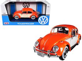 1966 Volkswagen Classic Beetle with Rear Luggage Rack 1/24 Diecast Model Car by Motormax - Orange