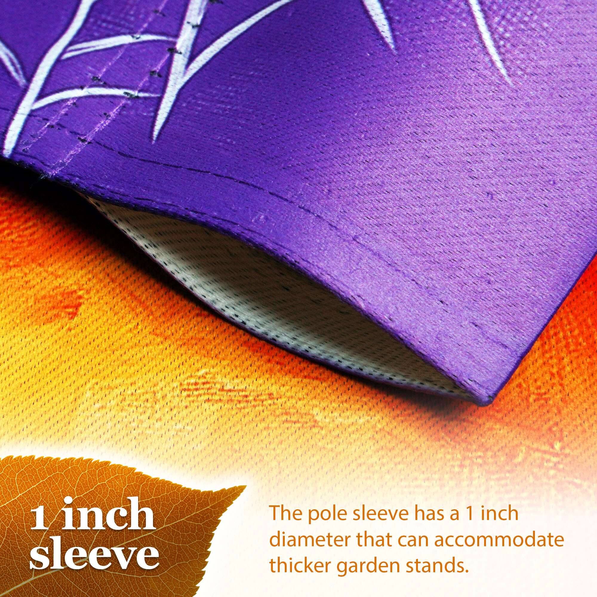 1 inch sleeve

The pole sleeve has a 1 inch diameter that can accommodate thicker garden stands.