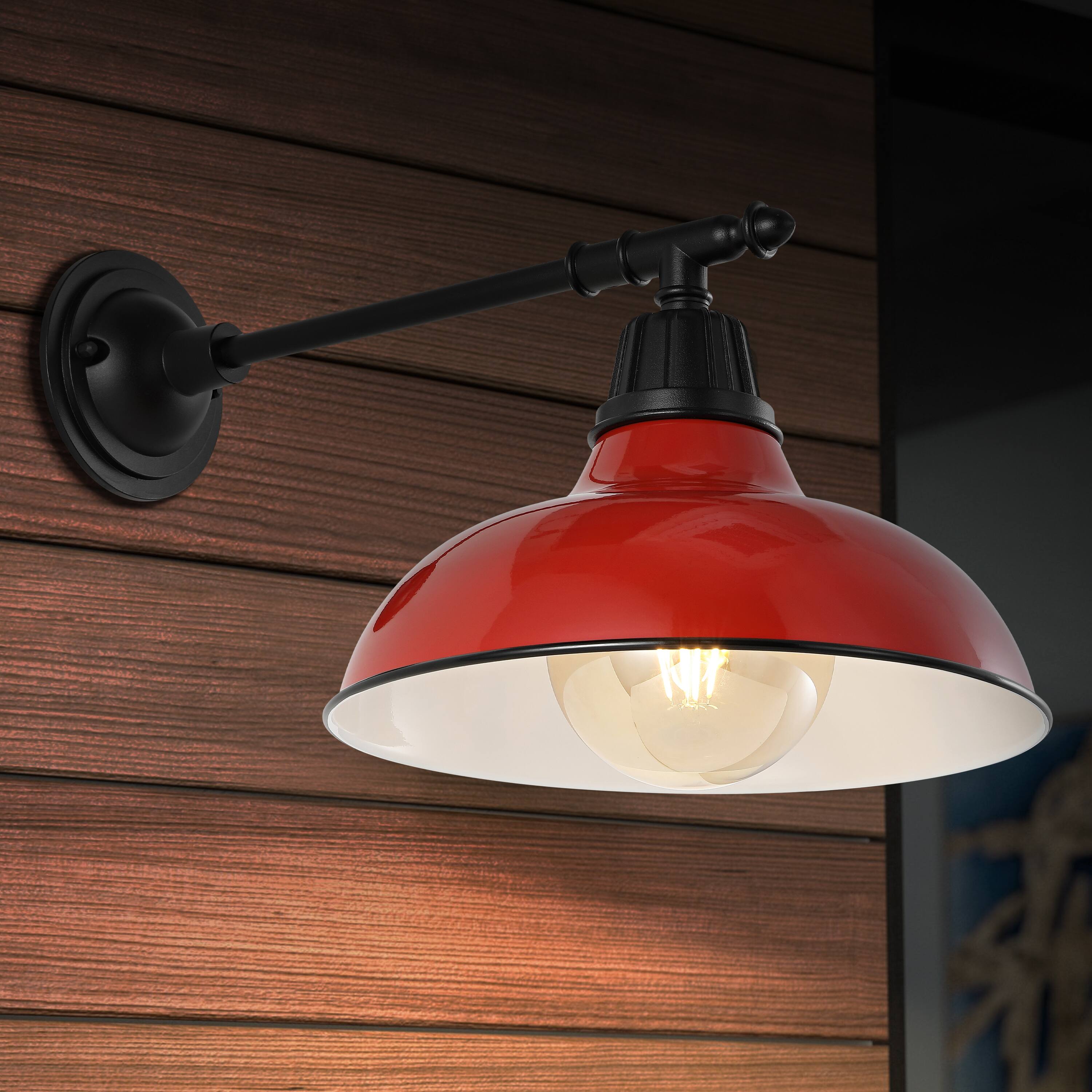 Alt View 7. Jonathan Y - Wallace 12.25" 1-Light Farmhouse Industrial Indoor/Outdoor Iron LED Victorian Arm Outdoor Sconce, Red - Red/Black.