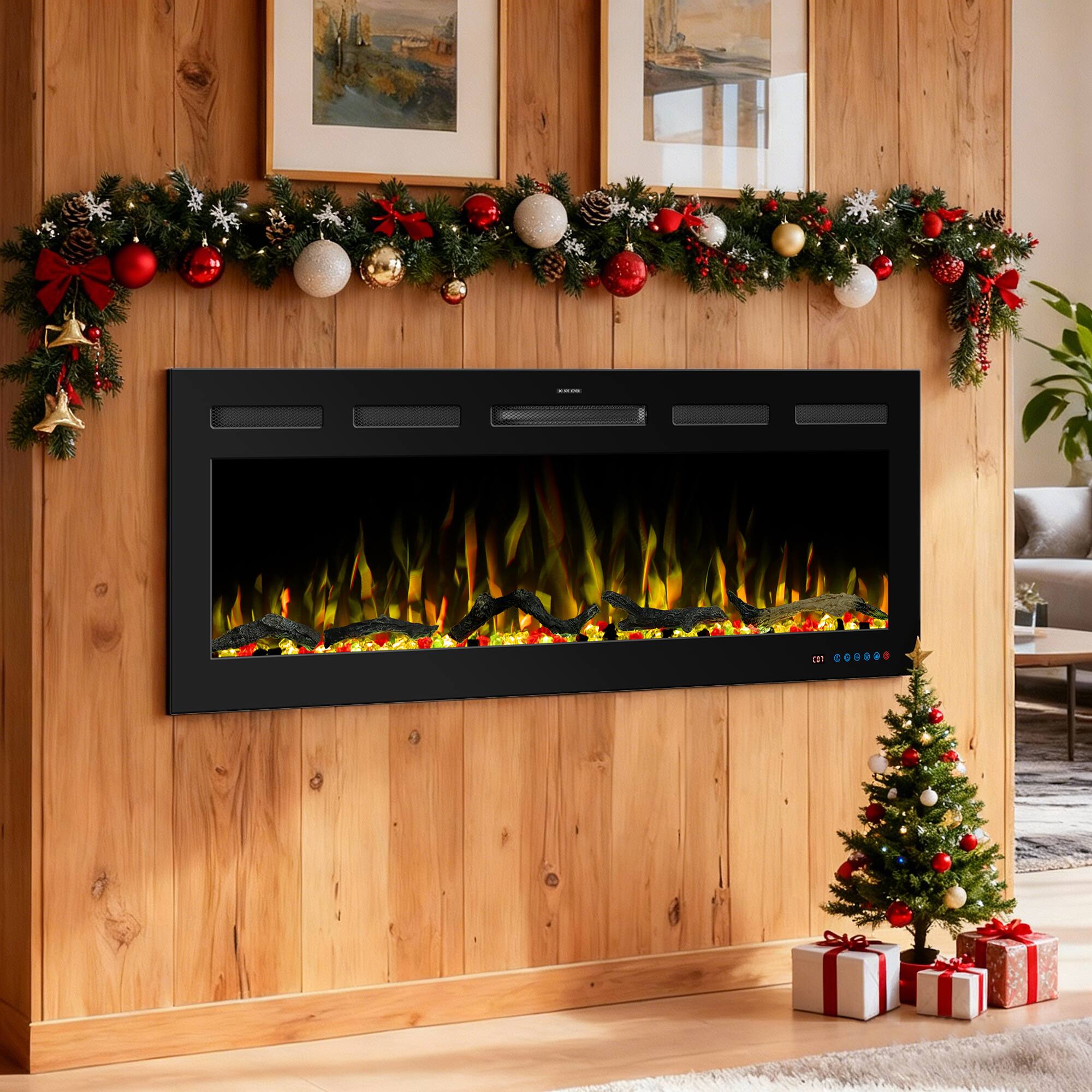 Left. Ihomeadore - 50" Black Crystal 1500W Heater Smart Recessed Wall Mounted Electric Fireplace with Remote and Alexa/Google Home Support - Black.