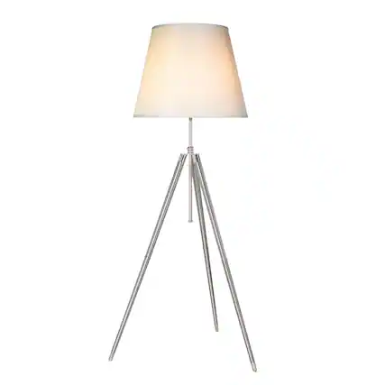 Front. Manhattan Lane - 66 Inch Floor Lamp with Drum Shade, Modern Chrome Metal Tripod Base.