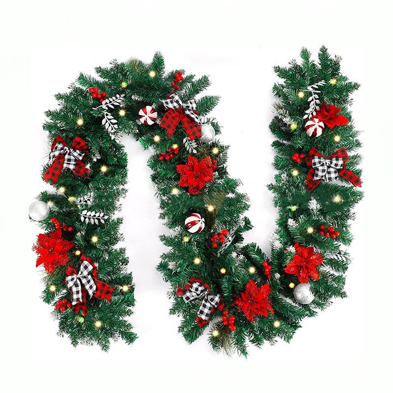 Front. Auledio - Christmas vine, Christmas wreath, 2.7 meters, warm white light, 2 modes, waterproof, suitable for indoor and outdoor use - Green.
