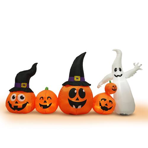Alt View 1. Winado - Halloween Inflatable Ghost Pumpkin 8FT Length, Blow Up Decorations with Light for Holiday In/Outdoor Yard Party Garden - Orange & White.