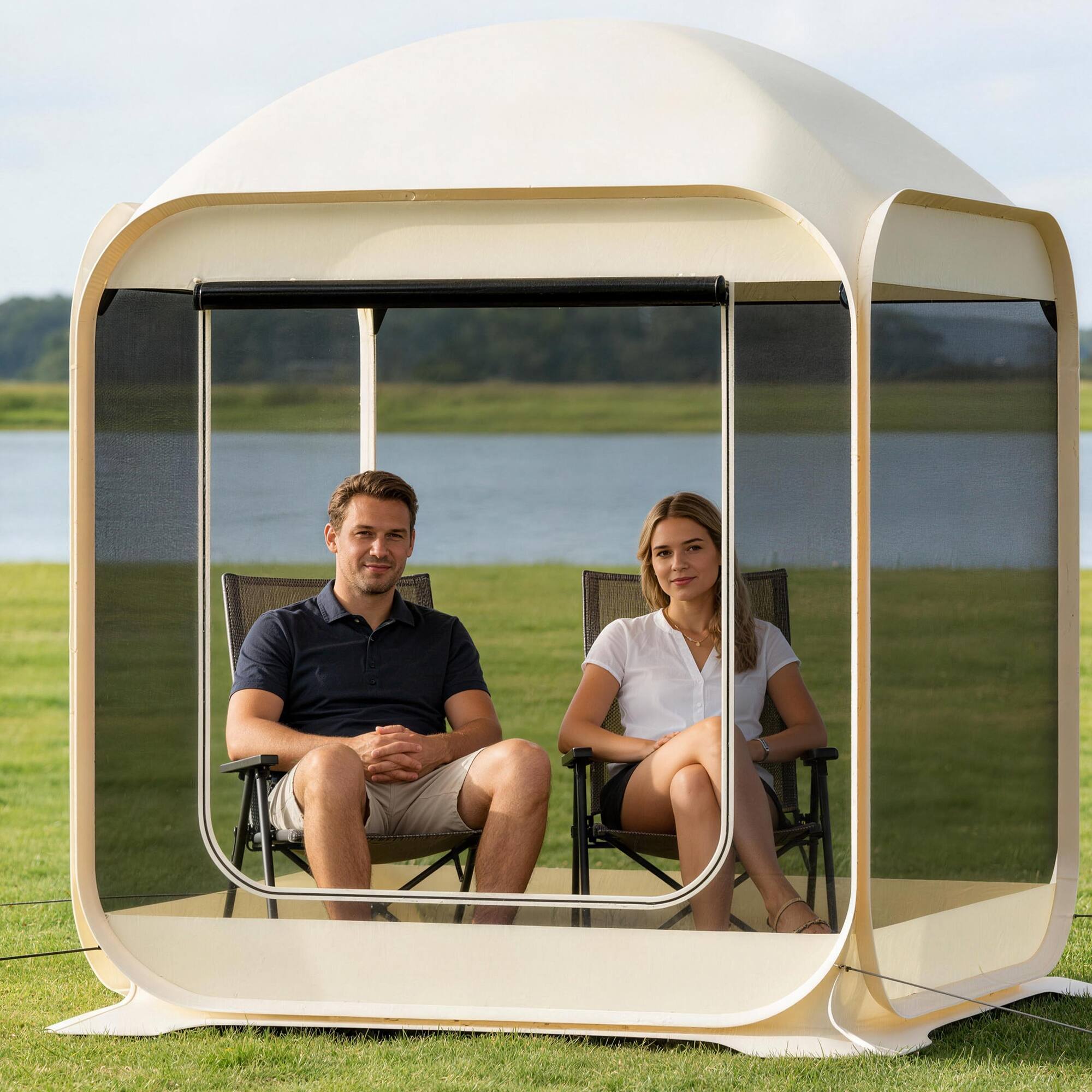 Alt View 4. Circus Cirle - 6 x 7.2 inch Breathable Mesh Camping Tent - Beige.