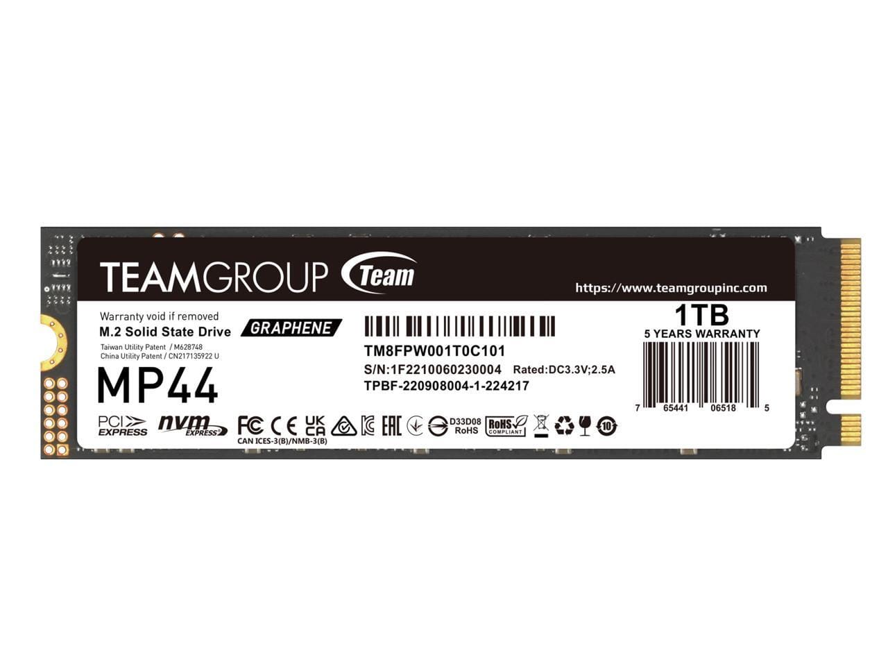 Team Group - MP44 M.2 2280 1TB PCIe 4.0 x4 NVMe SSD (R/W up to 7400/6500MB/s) TM8FPW001T0C101