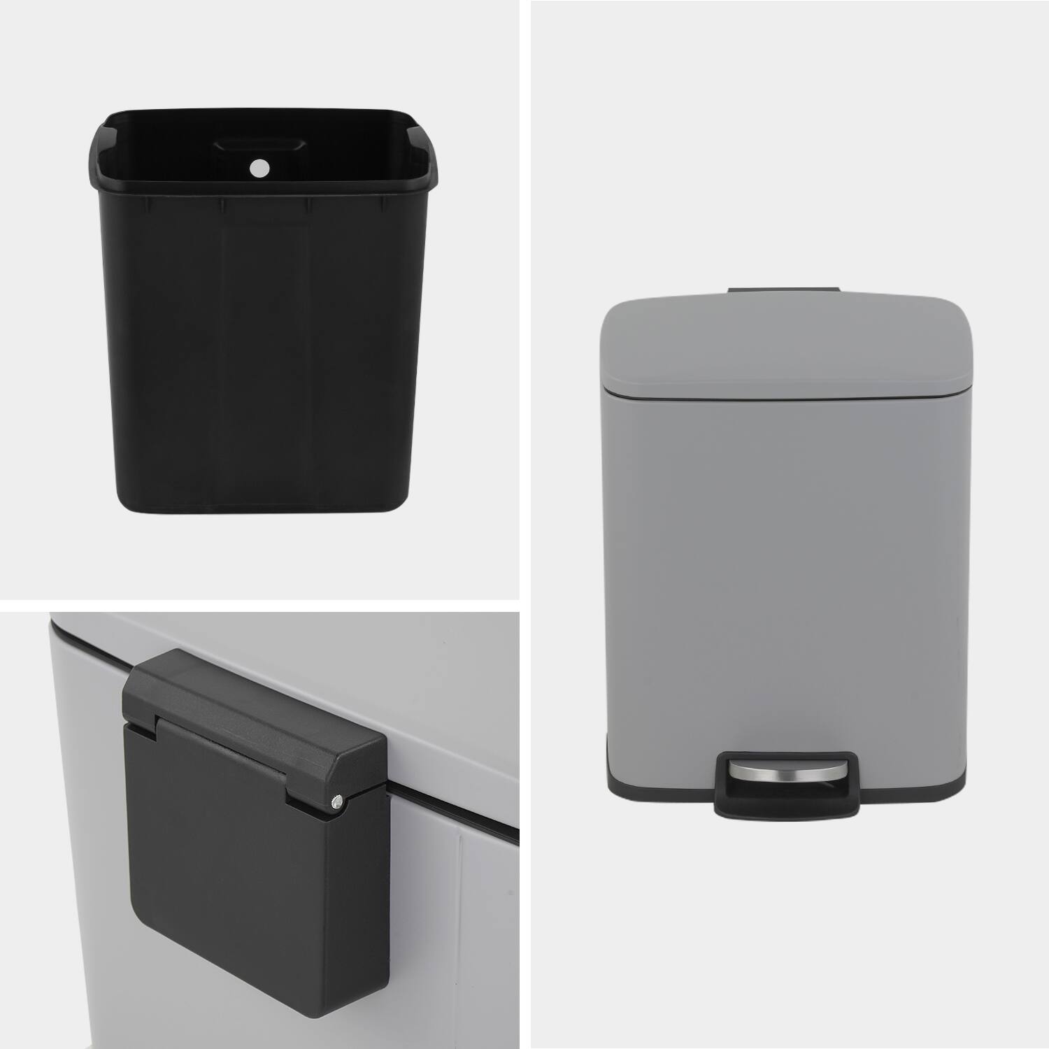 Alt View 6. Innovaze - 5.3 Gal./20 Liter Rectangular Stainless Steel step-on Trash Can for kitchen - Matt Grey.