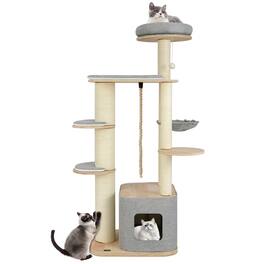 Gymax - 63'' Tall Modern Cat Tree w/ Perch Condo Hammock 5.6'' Scratching Posts