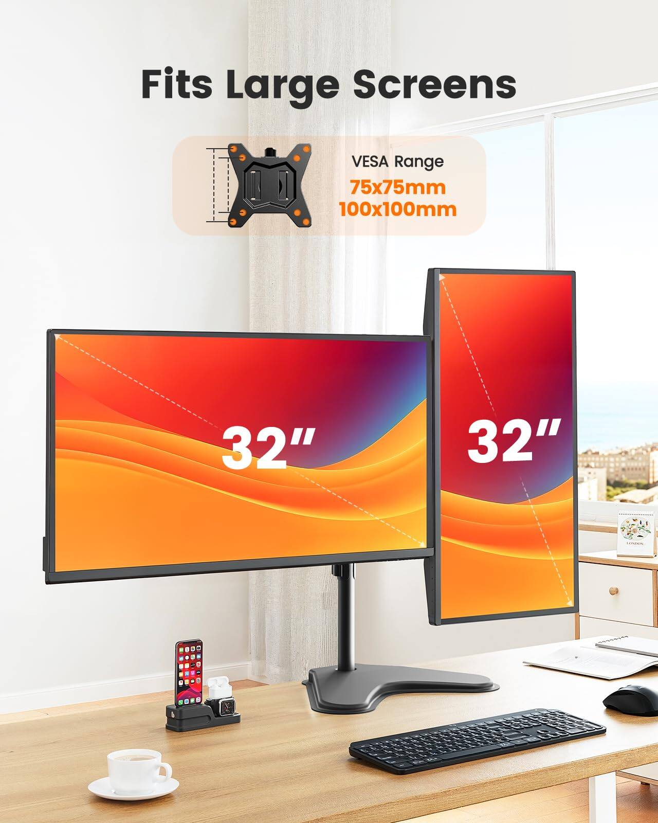 Fits Large Screens

VESA Range
75x75mm
100x100mm

32"
32"