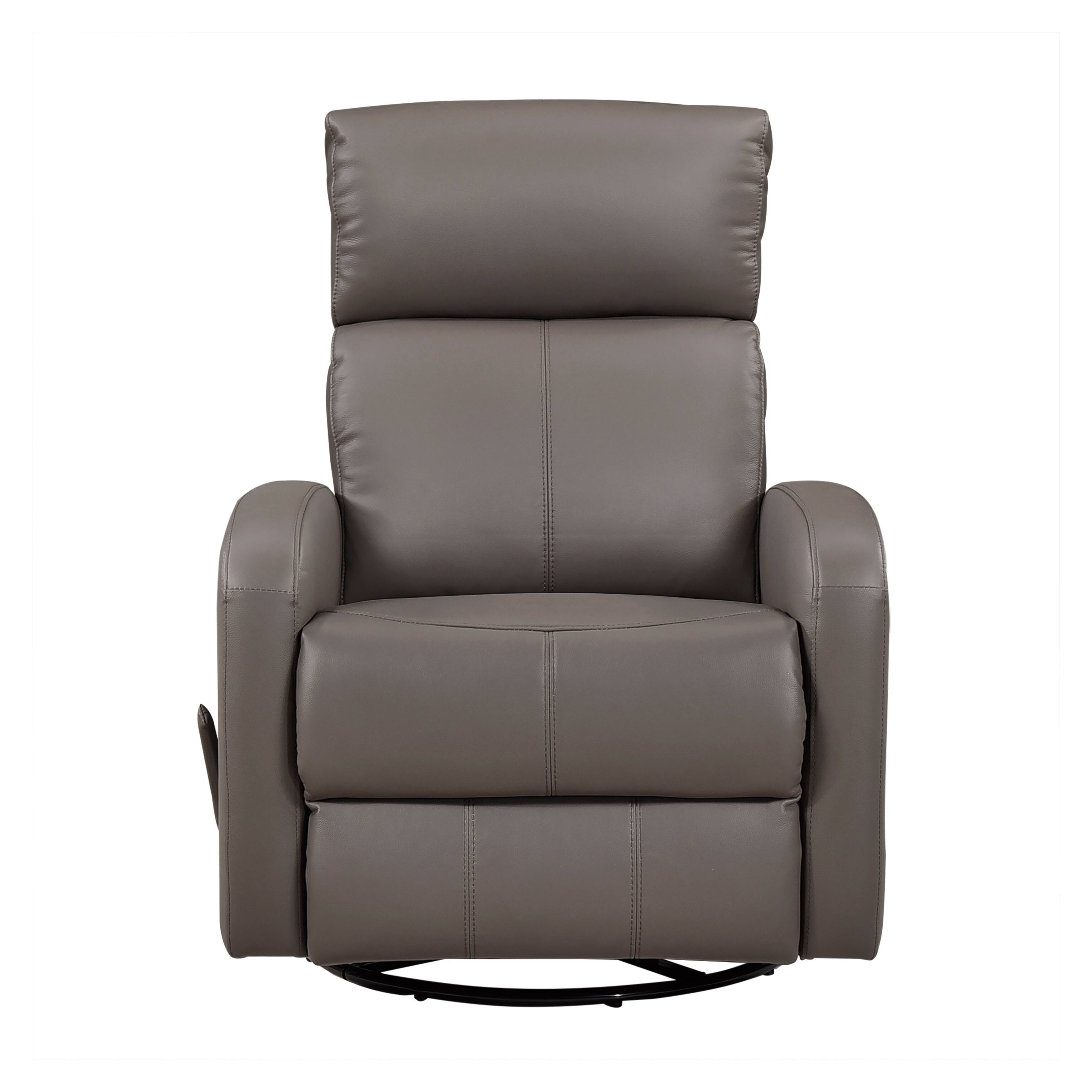 Angle. TinyHomie - 1pc Glider Recliner Chair with Swivel Motion Mocha Leather Upholstery Luxury Comfort Solid Wood Living Room Furniture - Mocha.