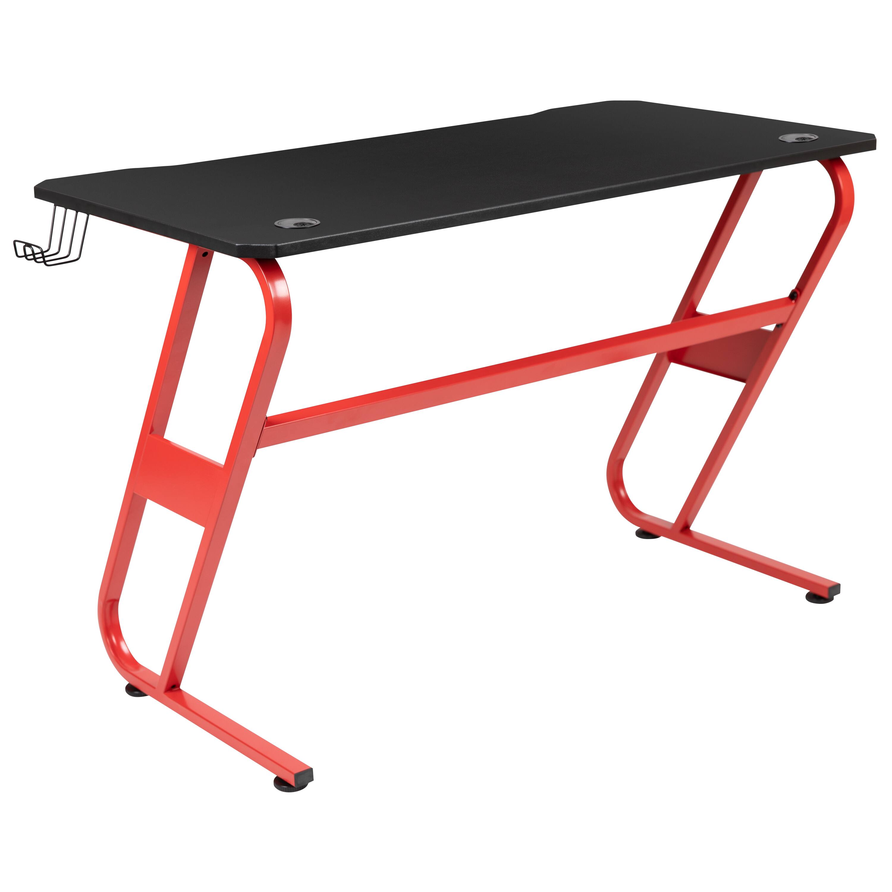 Alt View 5. Emma + Oliver - Professional Gaming Ergonomic Desk with Cup Holder and Headphone Hook - Red.