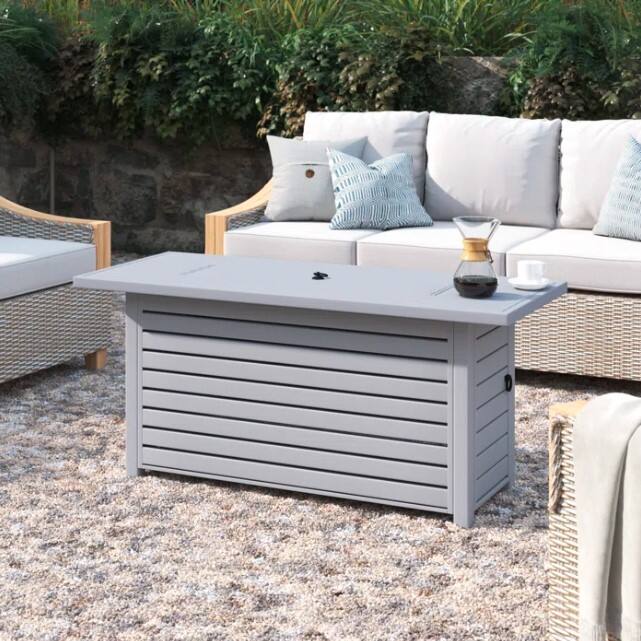 Front. TinyHomie - Steel Propane Natural Gas Outdoor Fire Pit Table with Lid.