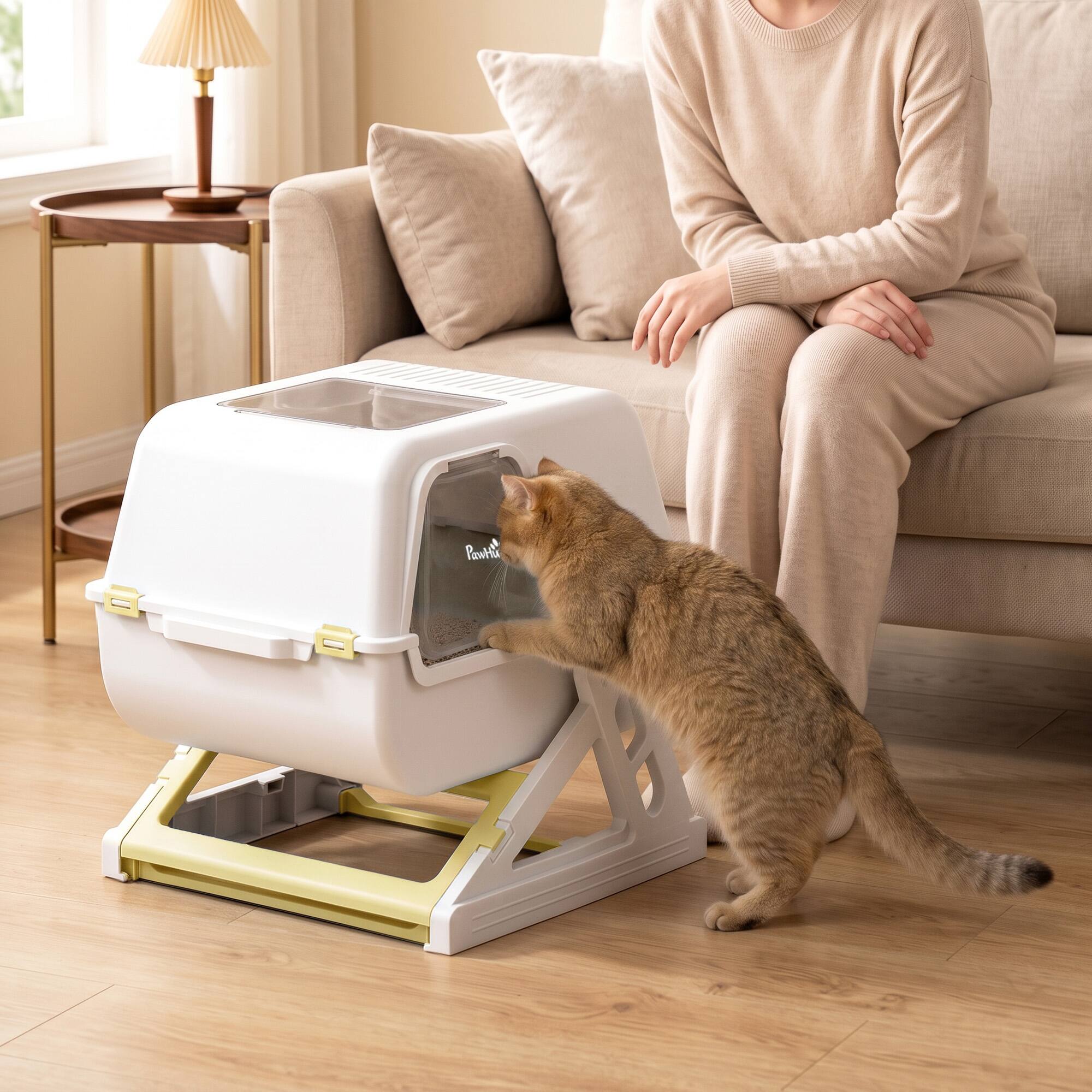 Alt View 7. Pawhut - Quick Cleaning Cat Litter Box with Lid, Enclosed Cat Litter Box - Yellow.