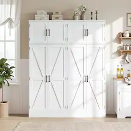 Aheaplus - 2-Pack 71" Tall Farmhouse Storage Cabinets: Barn Doors, Adjustable Shelves, for Dining Room,Ships in 2 Packages - White
