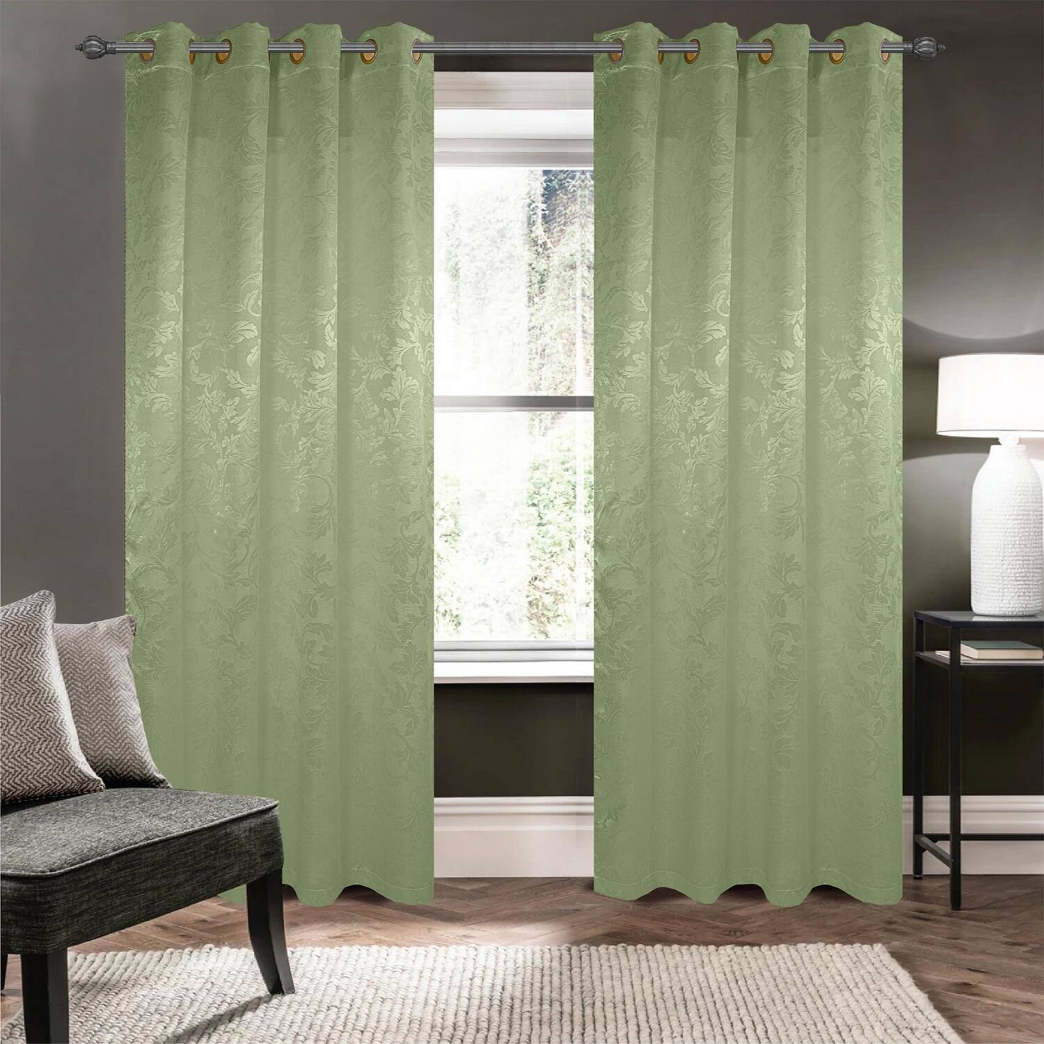 Angle. Olivia Gray - Olivia Gray 100% Polyester 200 GSM Dyson Embossed Blackout Grommet Curtain Panel 54" x 84" Sage - Sage.