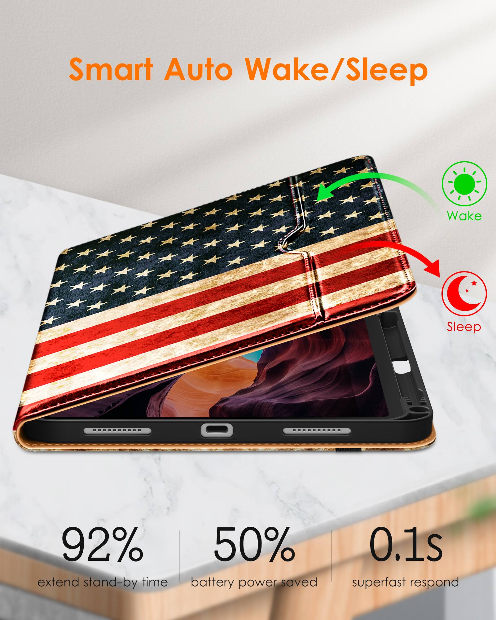 Smart Auto Wake/Sleep

- 92% extend stand-by time
- 50% battery power saved
- 0.1s superfast respond

Wake
Sleep