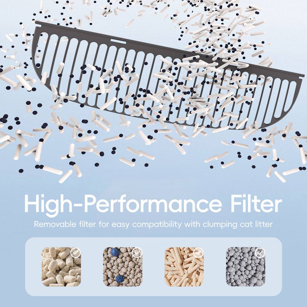 High-Performance Filter  
Removable filter for easy compatibility with clumping cat litter