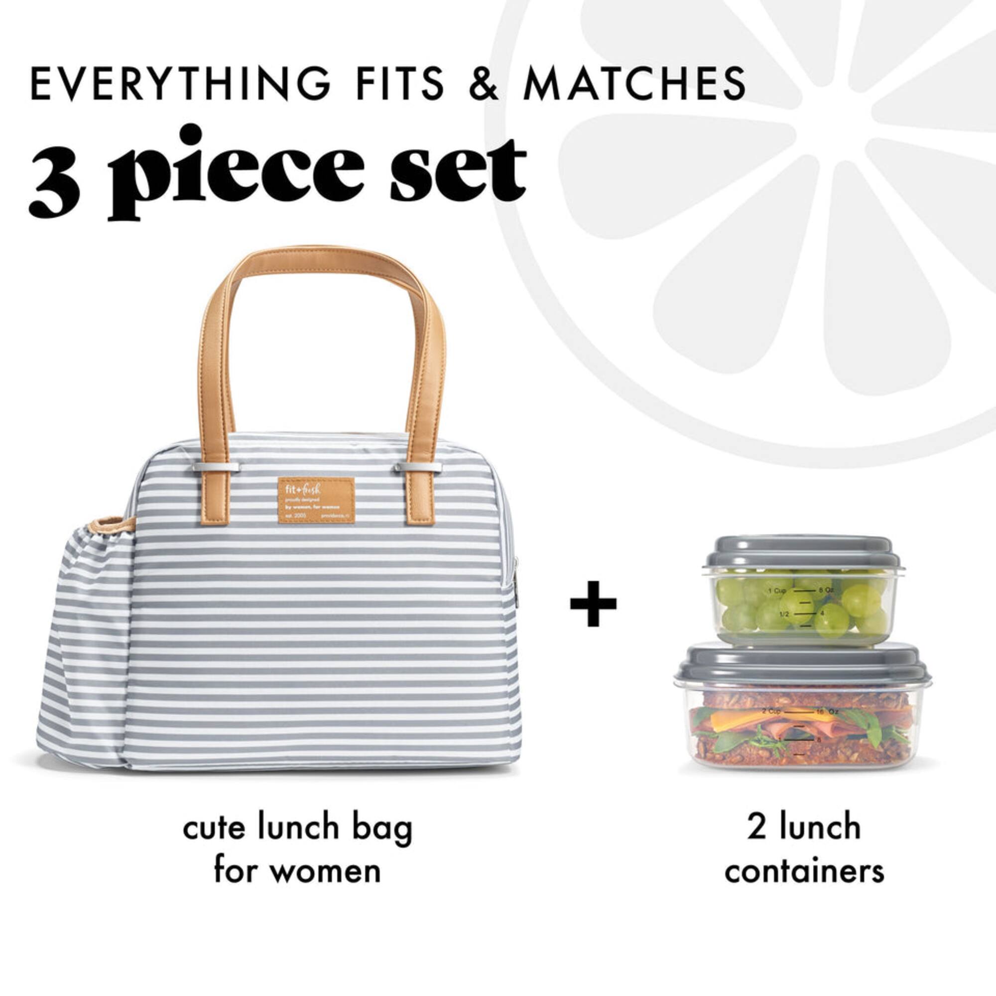 EVERYTHING FITS & MATCHES  
3 piece set  

+ cute lunch bag for women  
+ 2 lunch containers