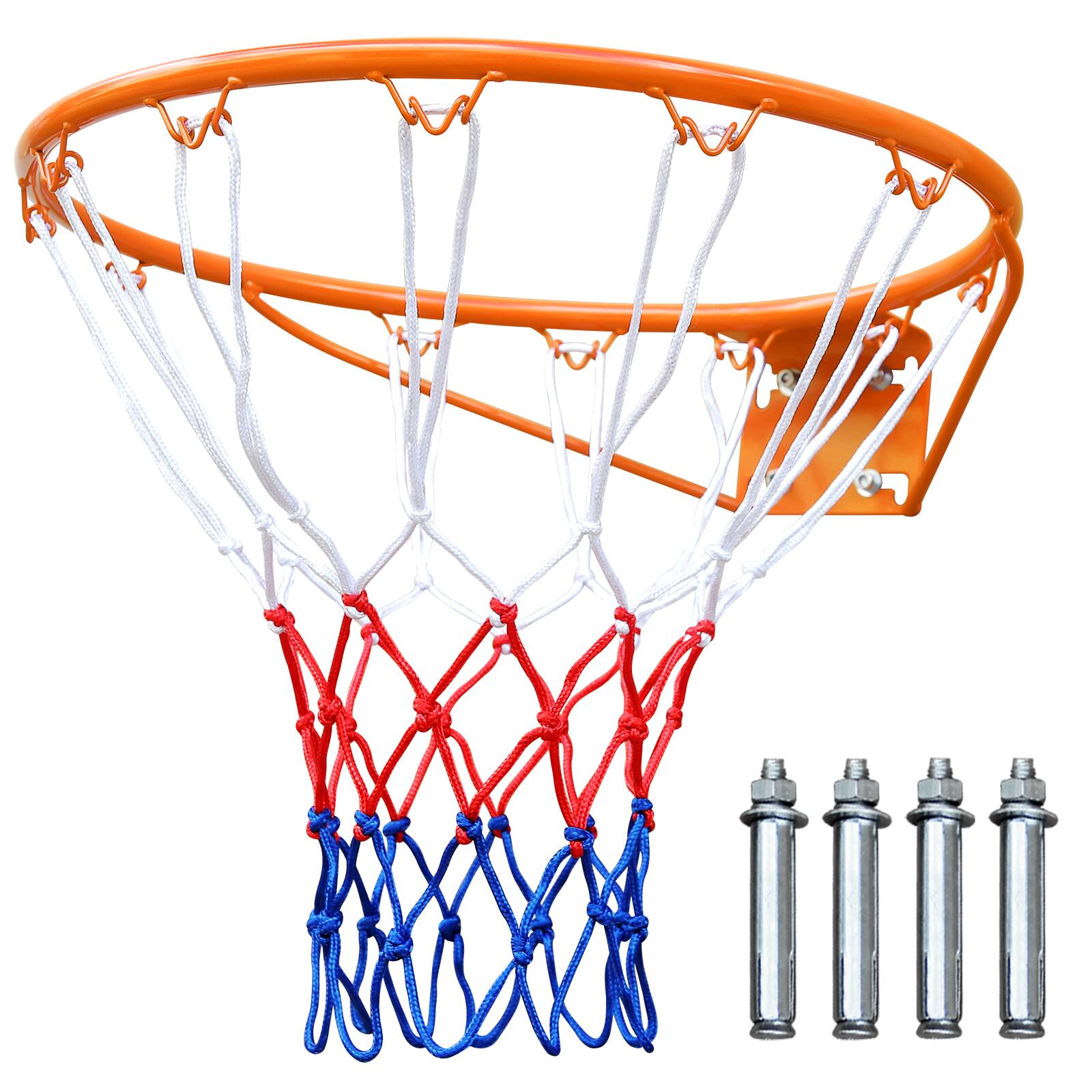 Front. Ecooso - 18" Standard Steel Basketball Rim Replacement w/ Net, Wall-Mount, Indoor/Outdoor - Orange.