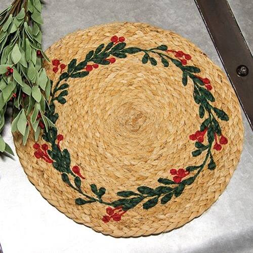 Angle. BreeBe - Mistletoe Wreath Jute Table Mat - Brown.