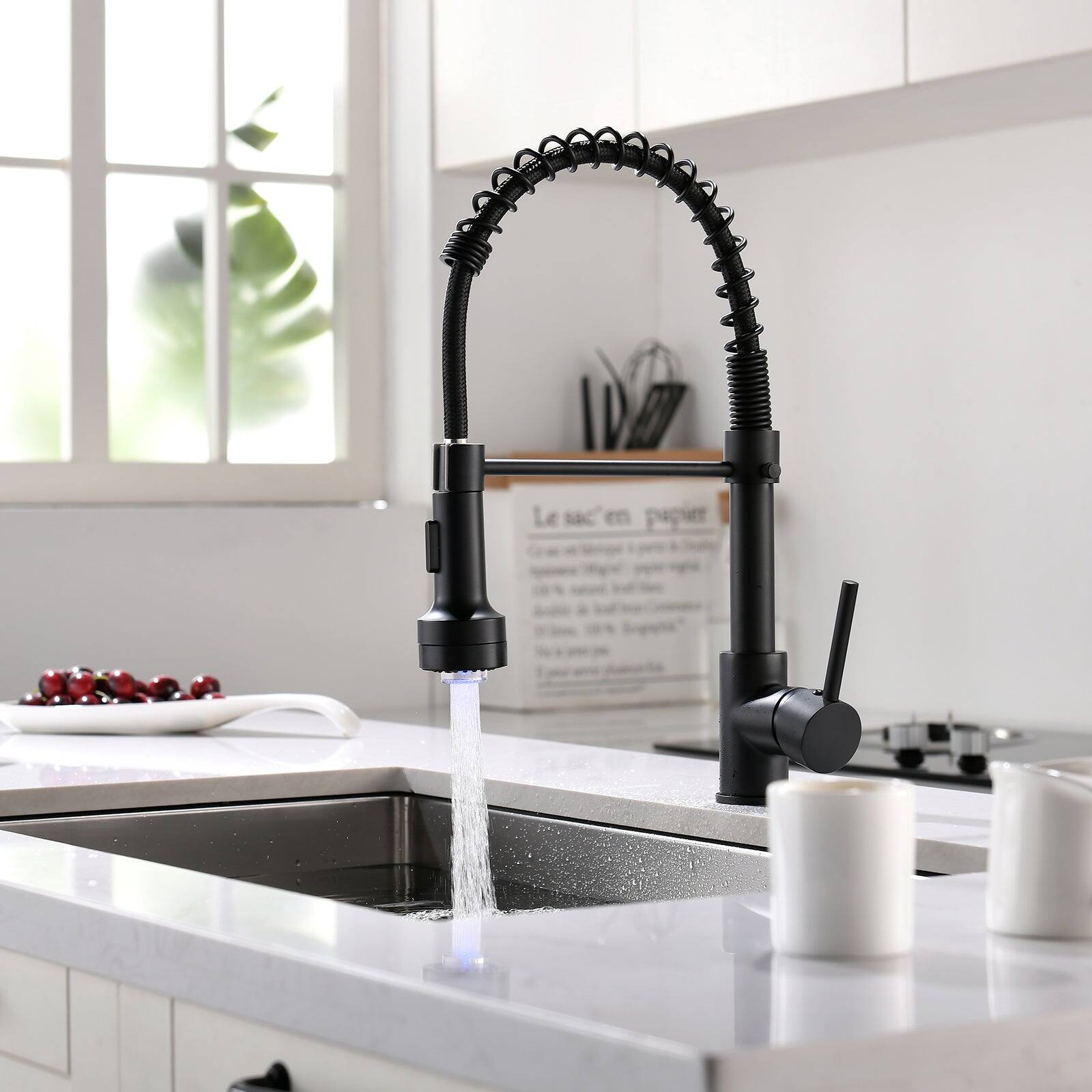 Alt View 3. Boyel Living - Black Stainless Steel Single Handle Pull Down Sprayer Kitchen Faucet - Black.