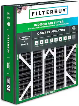 Filterbuy - 20x25x5 MERV 10 Odor & Allergy Defense, Pleated HVAC AC Furnace Air Filters Replacement for Trion Air Bear (1-Pack) - Black