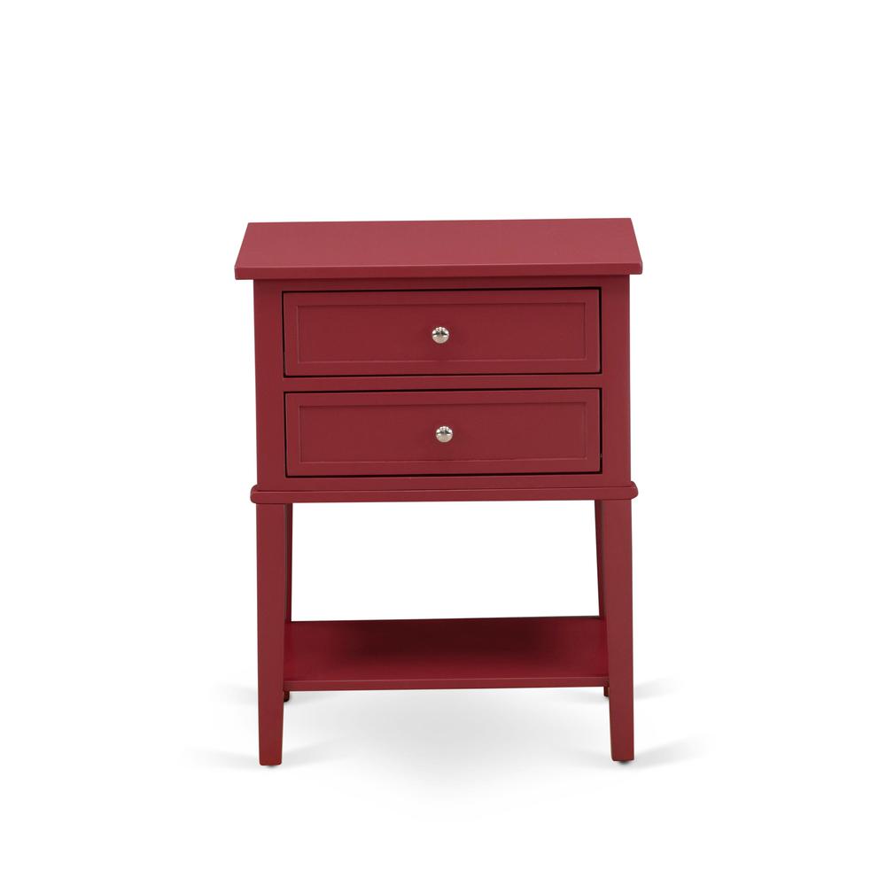 Back. East West Furniture - East West Furniture VL-13-ET Mid Century Modern End Table with 2 Wood Drawers for Bedroom, Stable and Sturdy - Burgundy.
