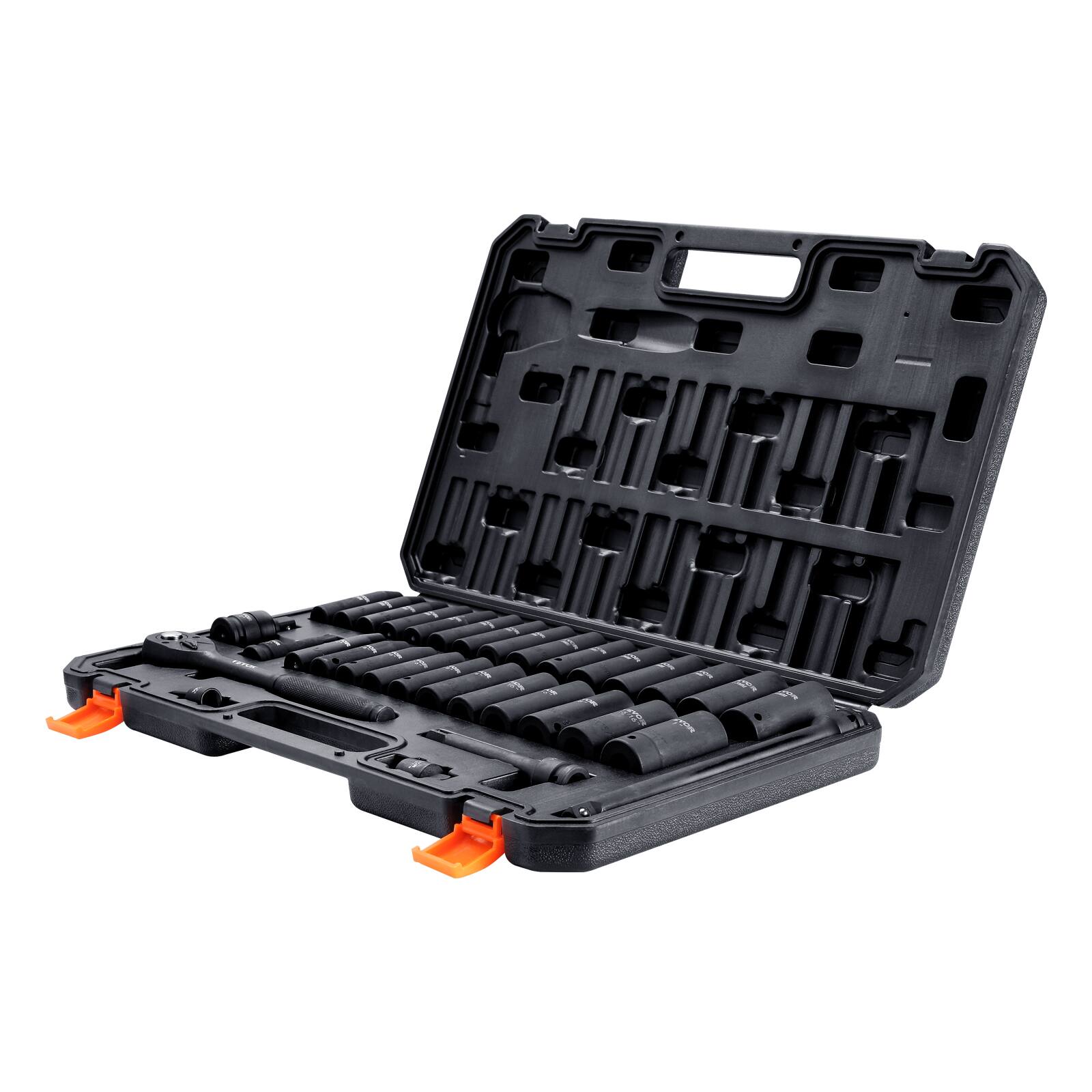 Alt View 5. VEVOR - 1/2" Drive Impact Socket Set,33 Piece Socket Set SAE 3/8"-1" and Metric 10-24mm,6 Point Cr-V Alloy Steel for Auto Repair - Black.