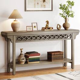 Tribesigns - 70.8-Inch Solid Wood Long Console Table, Farmhouse Entryway Table with Storage, Narrow Sofa Table Grey Couch Table for L - Gray
