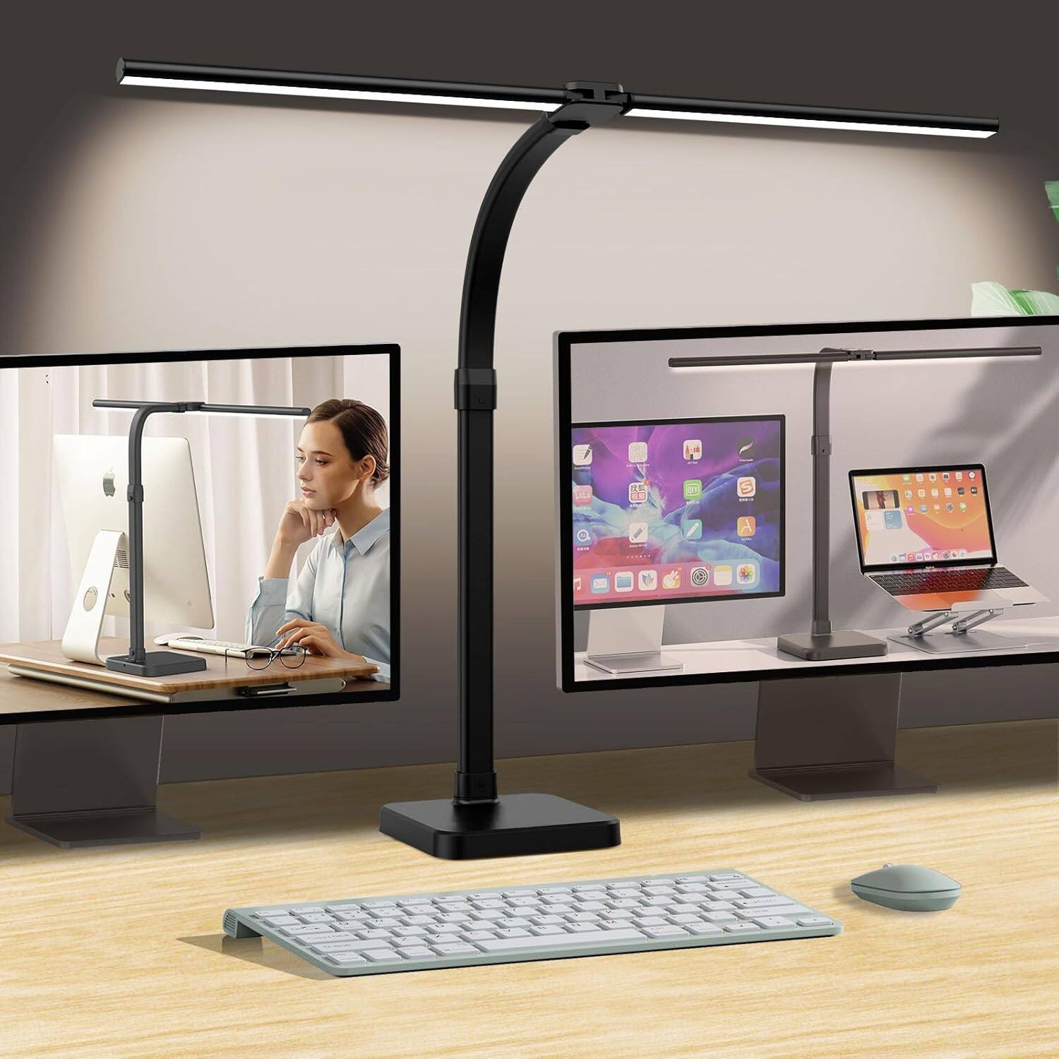 Alt View 1. Dazzed Corner - LED Double Head Desk Lamp, 24W, 5 Brightness Levels - Black.