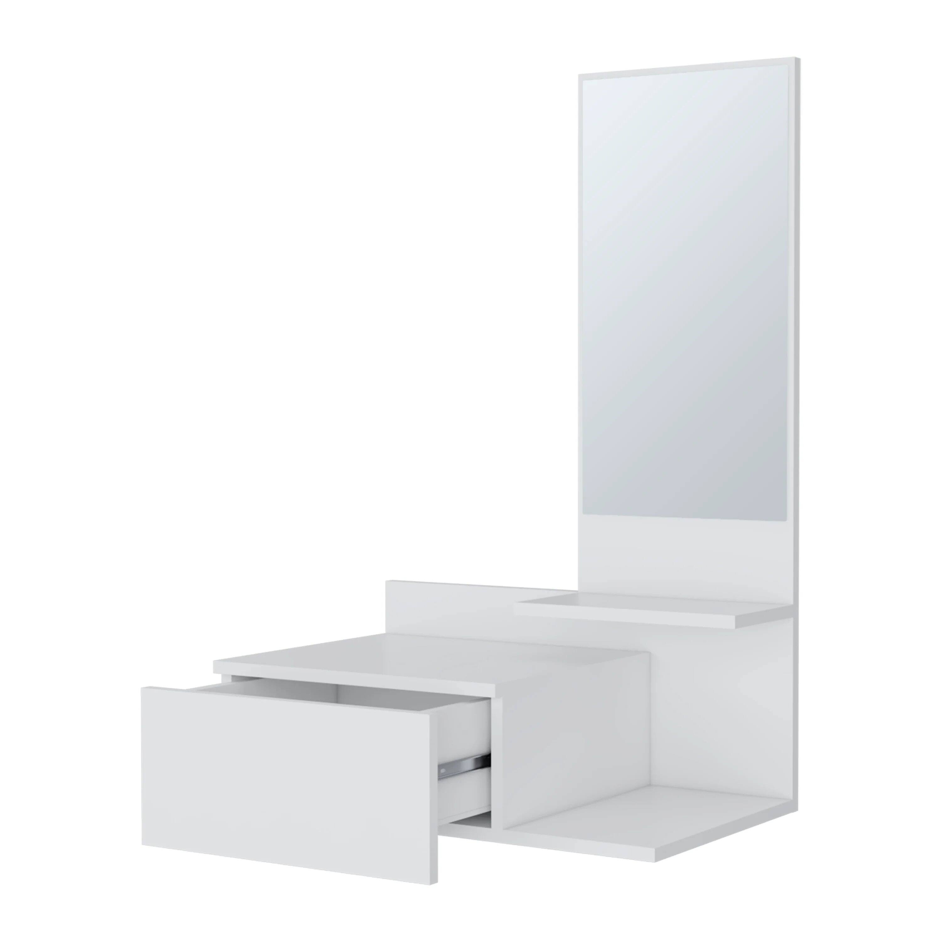Back. TinyHomie - White Floating Vanity with Included Mirror.