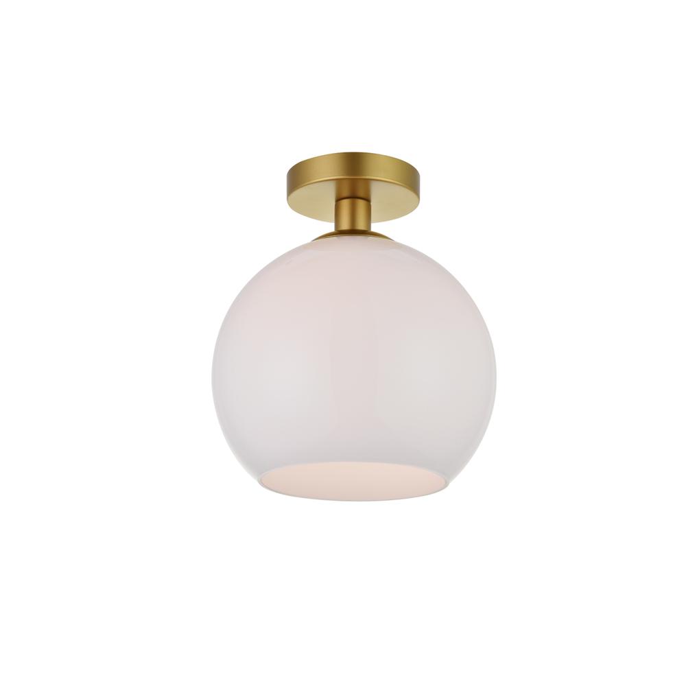 Alt View 2. Living District - Baxter 1 Light Brass Flush Mount With Frosted White Glass - Brass And Frosted White.